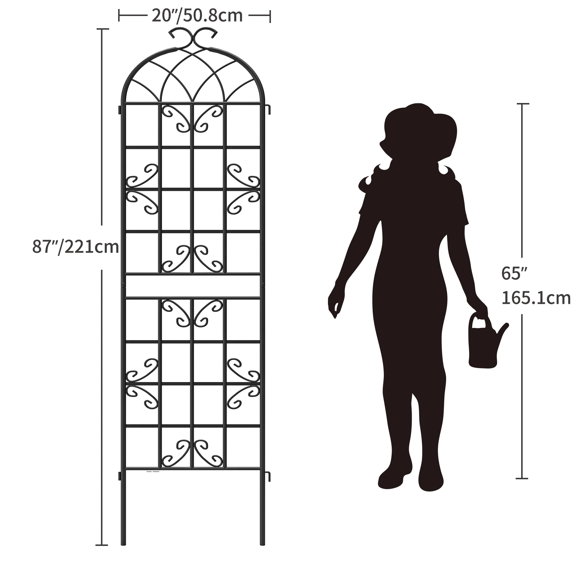 DWVO Metal Decorative Garden Fencing 4 Pack Black Trellis for Climbing Plants Vegetables Flower Plant Trellis for Outdoor Patio(19.7