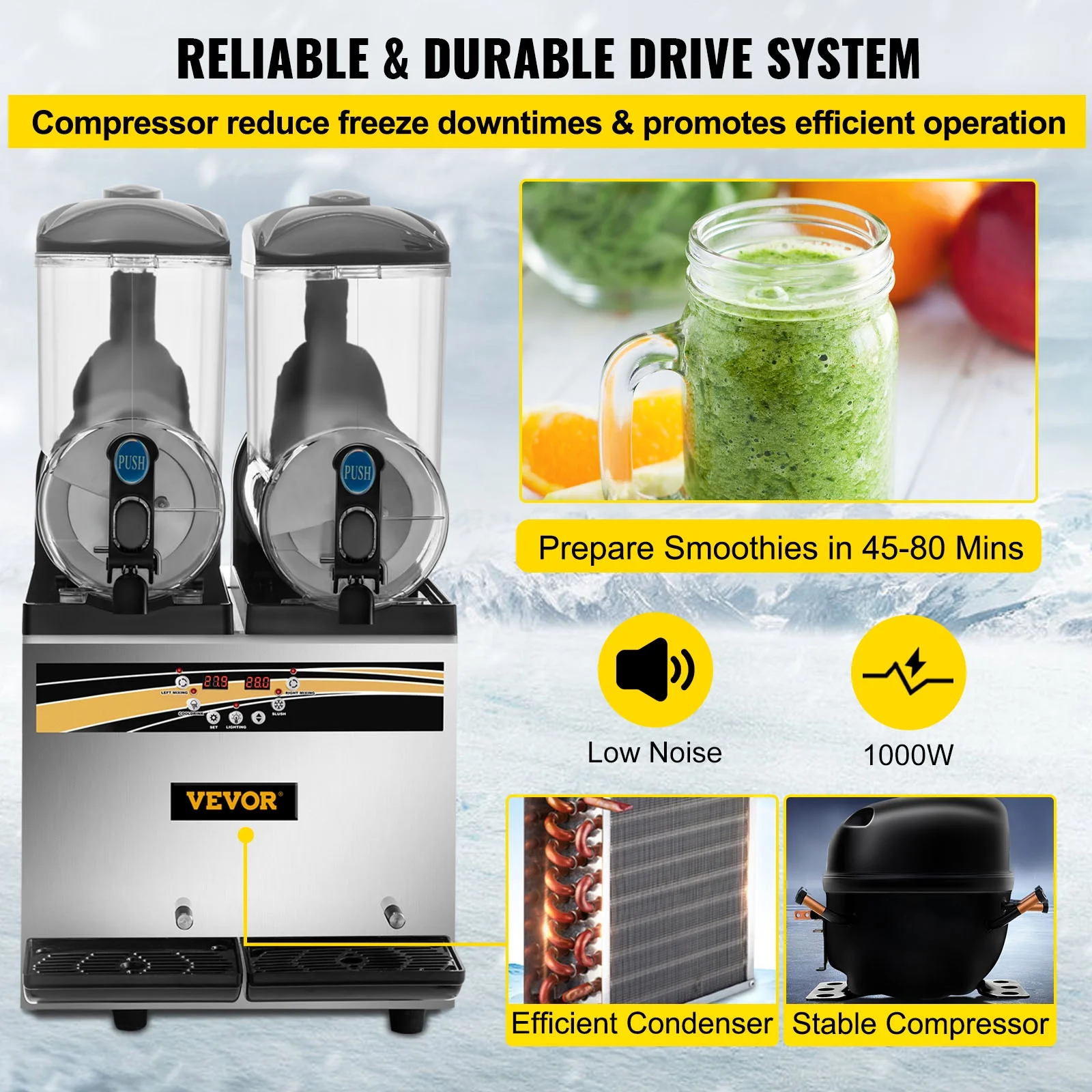 BENTISM Commercial Slushy Machine, 30L 1000W Stainless Steel Margarita Slushie Maker, Slush Frozen Drink Maker, Silver
