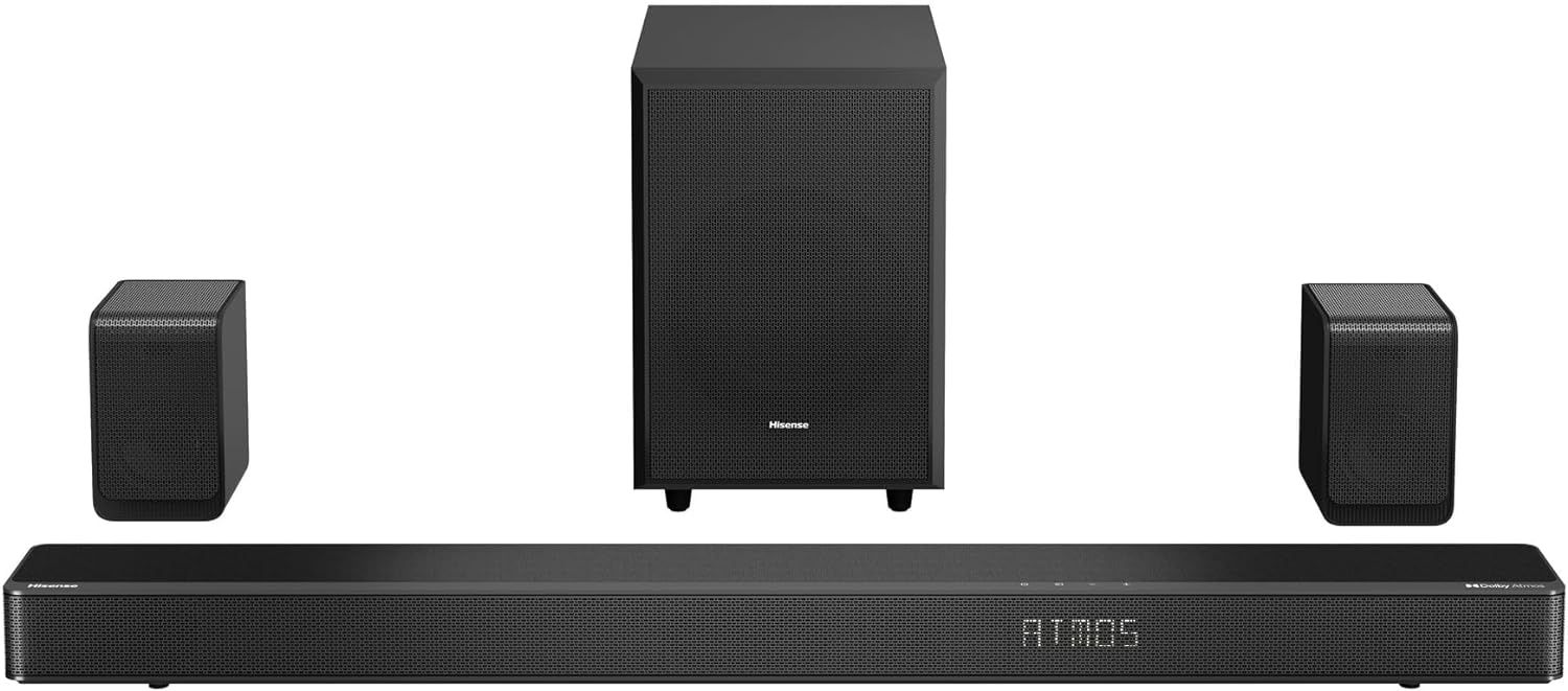 Hisense AX Series 5.1.2 Ch 420W Soundbar with Wireless Subwoofer & Wireless Rear Satellite speakers, and Dolby Atmos AX5120G (Renewed), Black