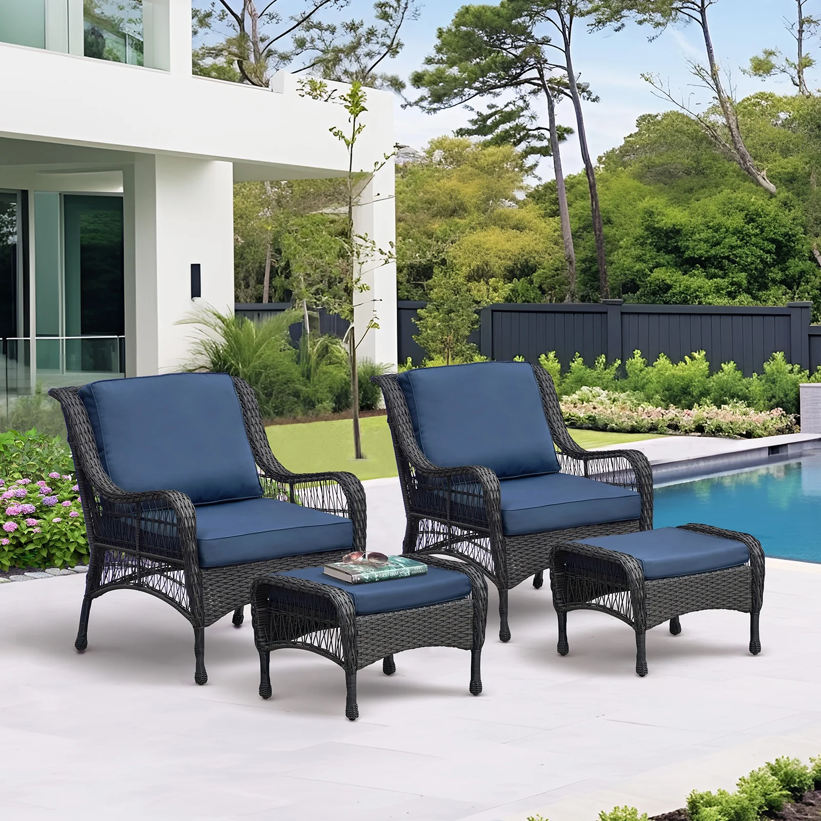 ATR ART to REAL Patio Porch Chairs Set of 2,Outdoor Rattan Chairs,Navy Blue