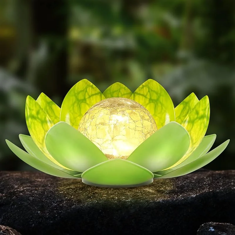 Lotus Solar Lights Outdoor,Solar LED Powered Garden Light Waterproof for Decor Tabletop Ground Yard Patio Walkway Landscape,Metal Glass LED Lotus Flower Lights