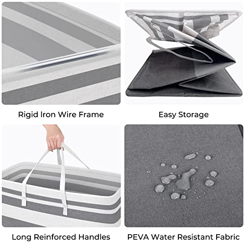 HomeHacks 2-Pack Large Laundry Basket, Waterproof, Freestanding Laundry Hamper, Collapsible Tall Clothes Hamper with Extended Handles for Clothes Toys in the Dorm and Family-(Gradient Grey, 75L)