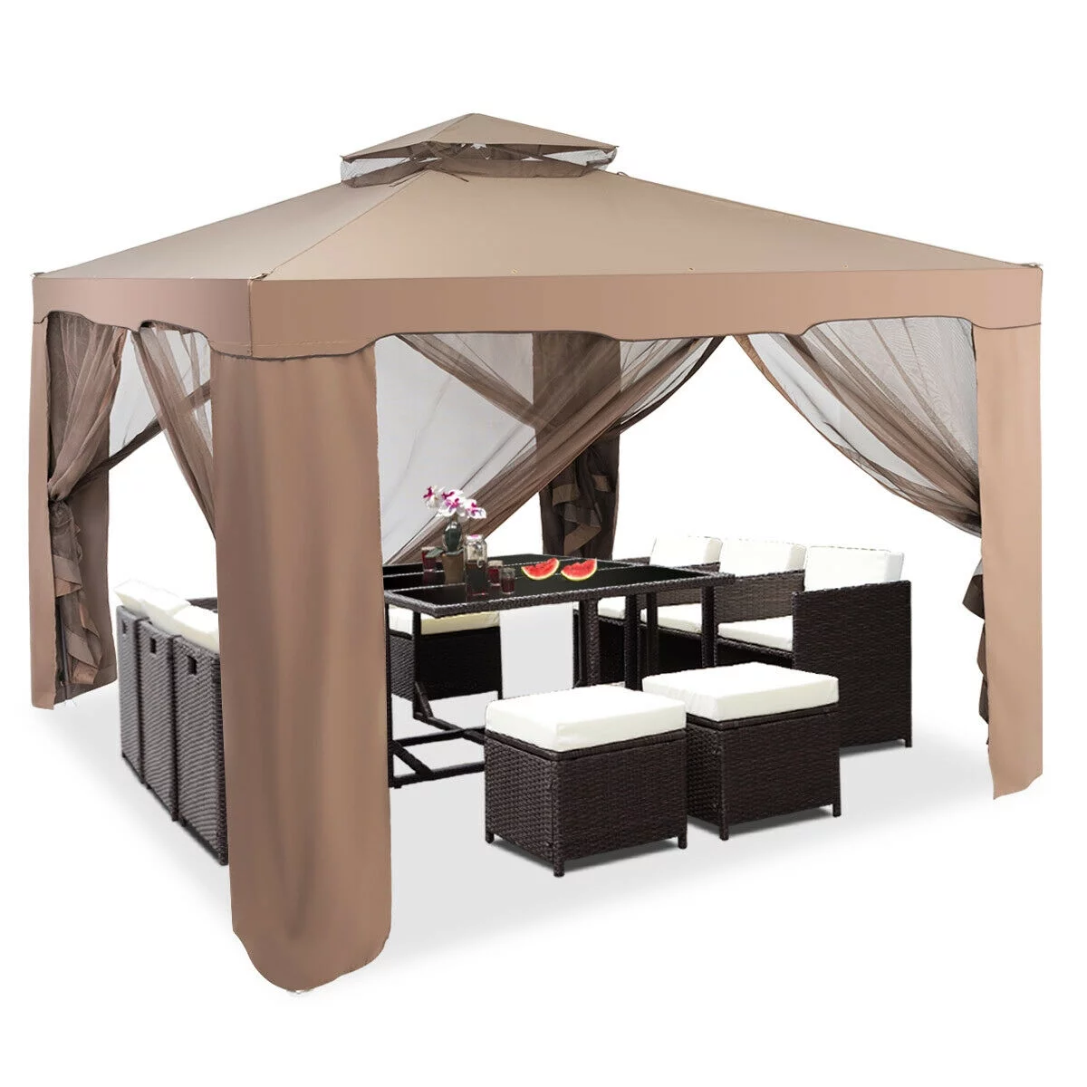 Gymax 10'x 10' Canopy Gazebo Shelter W/Mosquito Netting Outdoor Patio Coffee