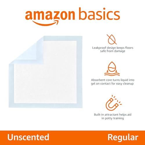 Amazon Basics Dog and Puppy Pee Pads, 5-Layer Leak-Proof Super Absorbent, Quick-Dry Surface, Potty Training, X-Large (28x34), 40 Count, Blue & White