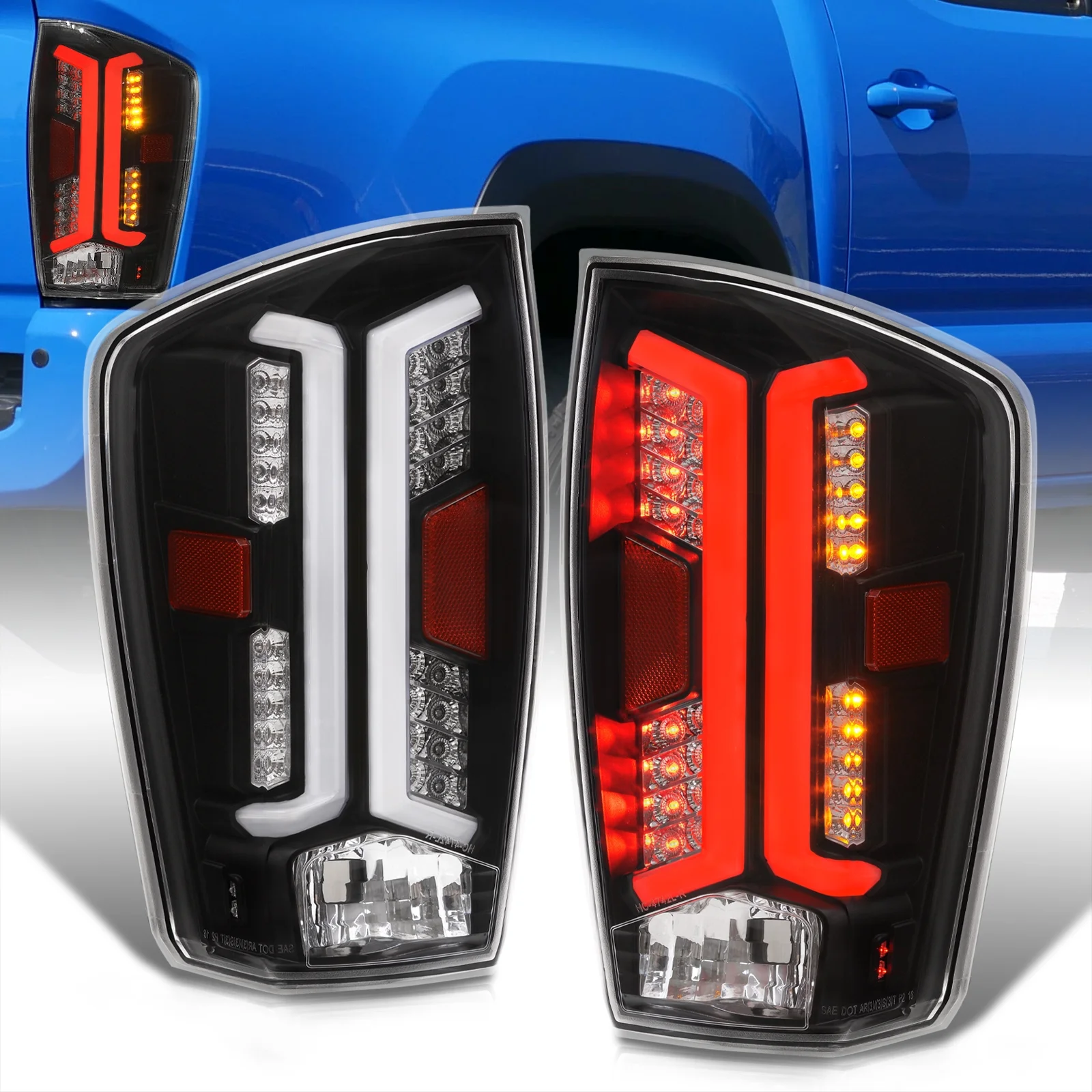 AJP Distributors Black Housing Clear Lens White Tube LED Bar Signal Brake Tail Lights Lamps Set Compatible/Replacement For Toyota Tacoma 2016 2017 2018 2019 2020 2021 2022 2023 16 17 18 19 20 21 22 23