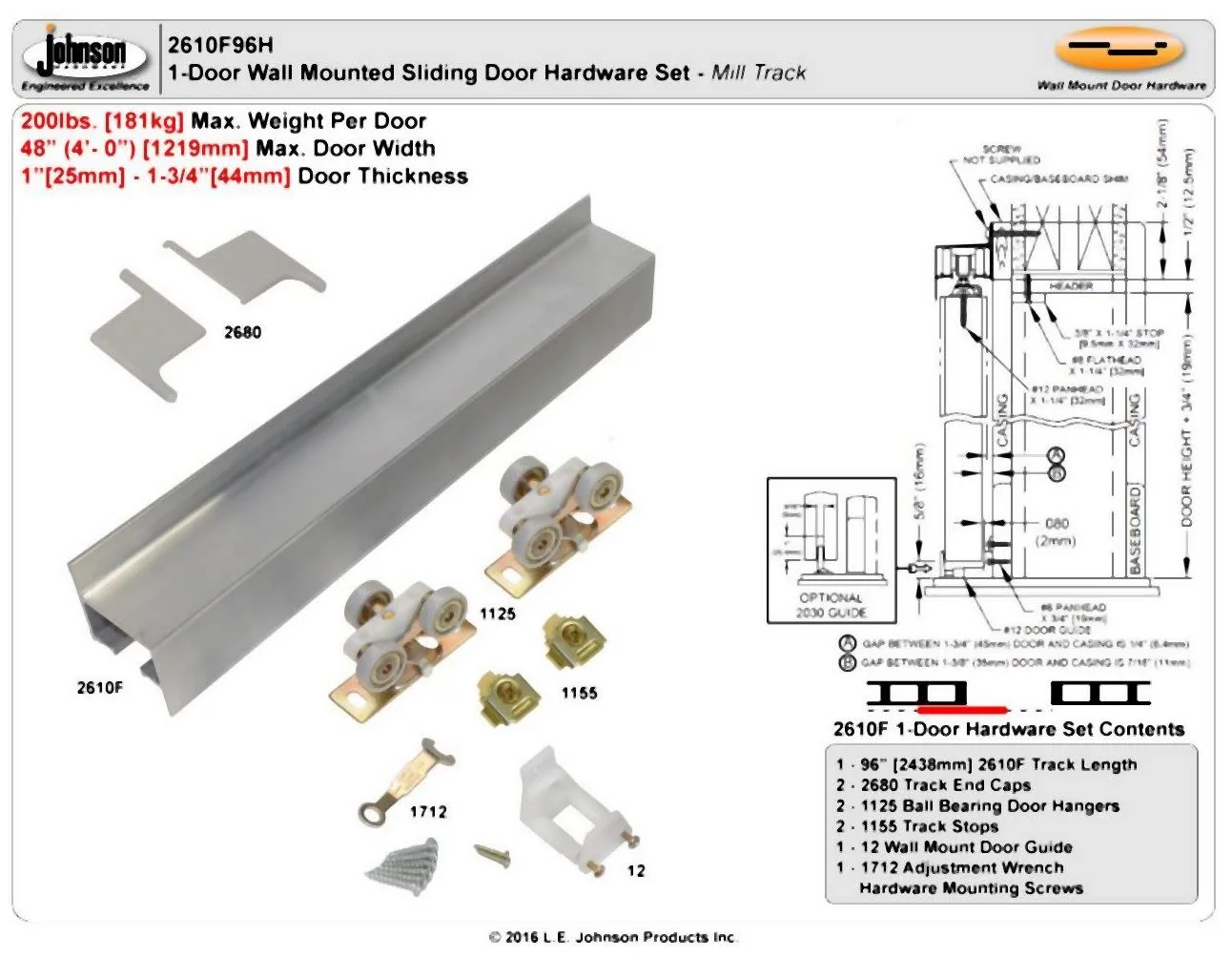 Johnson Hardware Jh2610f96h 2610F Series 96