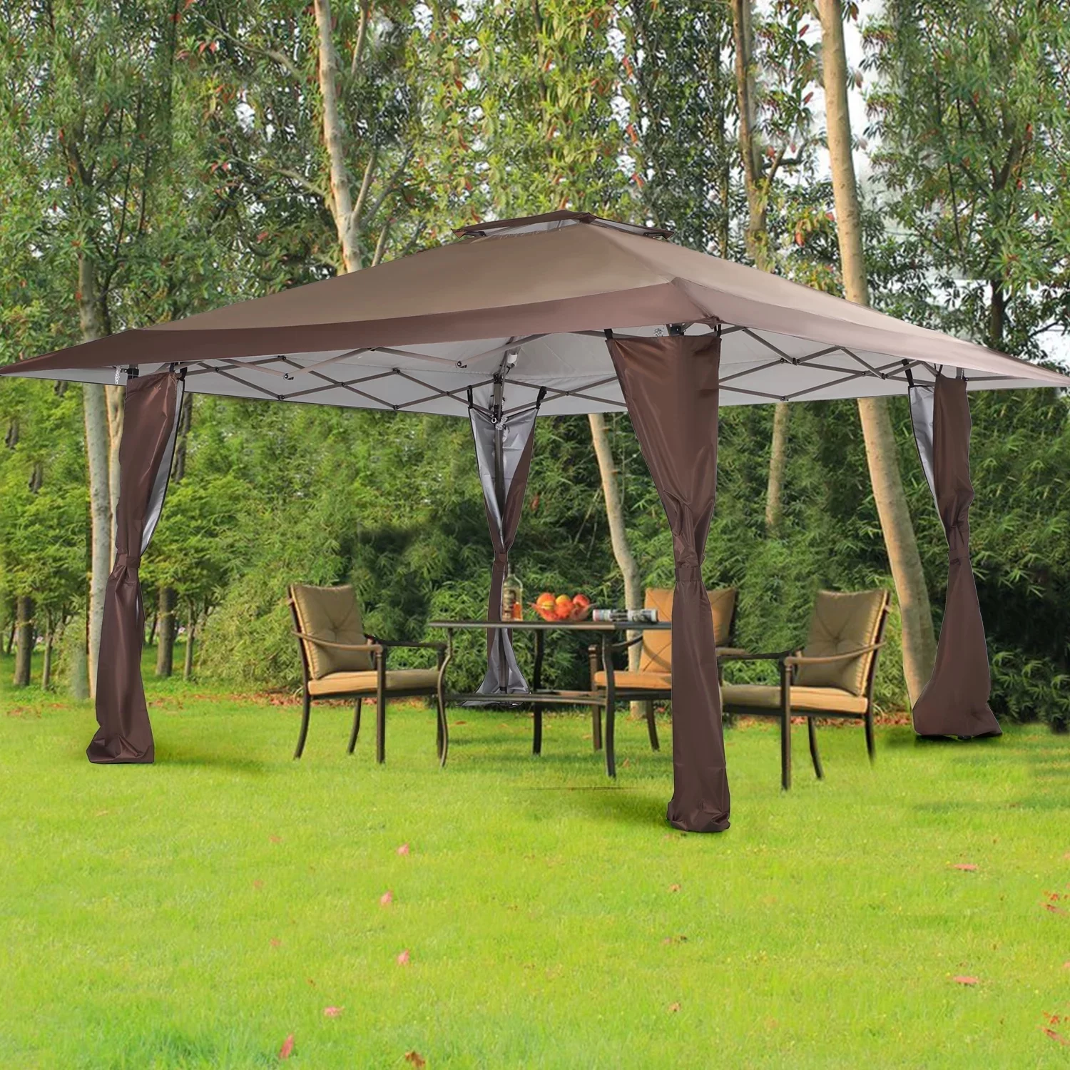 Summit Living 13 x 13 ft Pop Up Canopy Tents Event Shelter  for Outside Party Brown