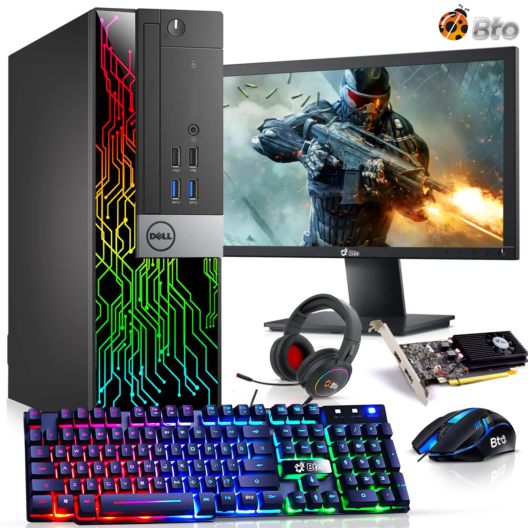 Restored Dell RGB Gaming Desktop Computer PC, Intel i5 6th Gen. AMD Radeon RX 550 4GB DDR5, 16GB Ram, 1TB SSD, 22 inch Monitor, BTO RGB Gaming Keyboard Mouse & Headset, WiFi Windows 10 Pro (Renewed)