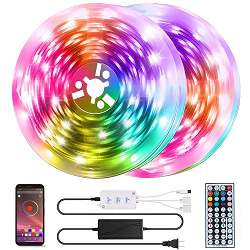 QZYL LED Lights for Bedroom, 25FT RGB LED Strip Lights with 44 Keys IR Remote, Smart LED Light Strip with Adhesive Backing Adjustable Brightness App Control for Bedroom Party Decoration