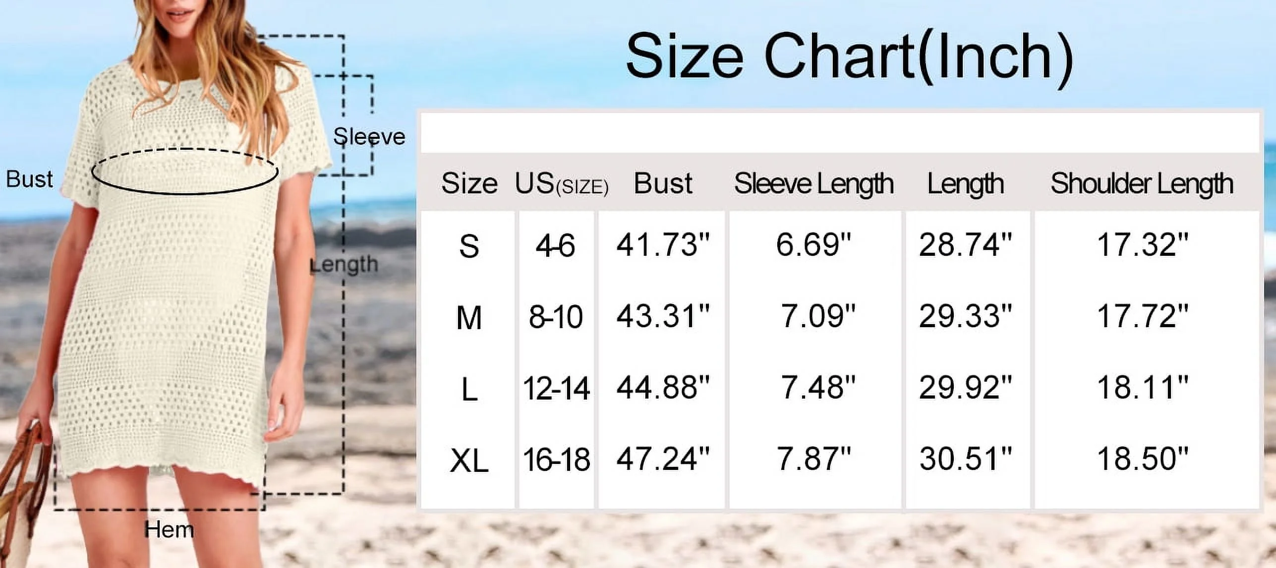 DAKIMOE Womens Swimsuit Cover Ups Summer Crochet Hollow Out Knit Bathing Suit Short Sleeve Pullover Beach Dresses, Beige, L