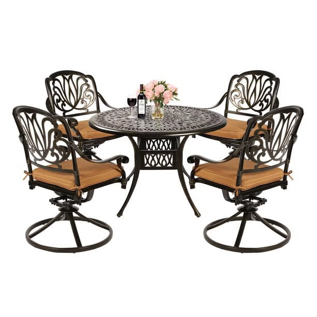 MEETWARM 5-Piece Outdoor Patio Dining Set, All-Weather Cast Aluminum Conversation Set, Patio Furniture Set for Balcony Lawn Garden, Include 4 Swivel Dining Chairs, a 35.4