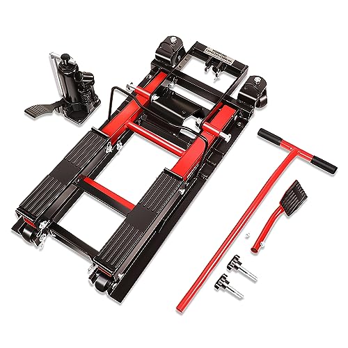 DNA MOTORING Motorcycle Lift Table 1000lbs Capacity Motorcycle Support Stand L 86.2in x W 22in Motorcycle Lift Jack Lifting Range 7.2-30.3in Black TOOLS-00780