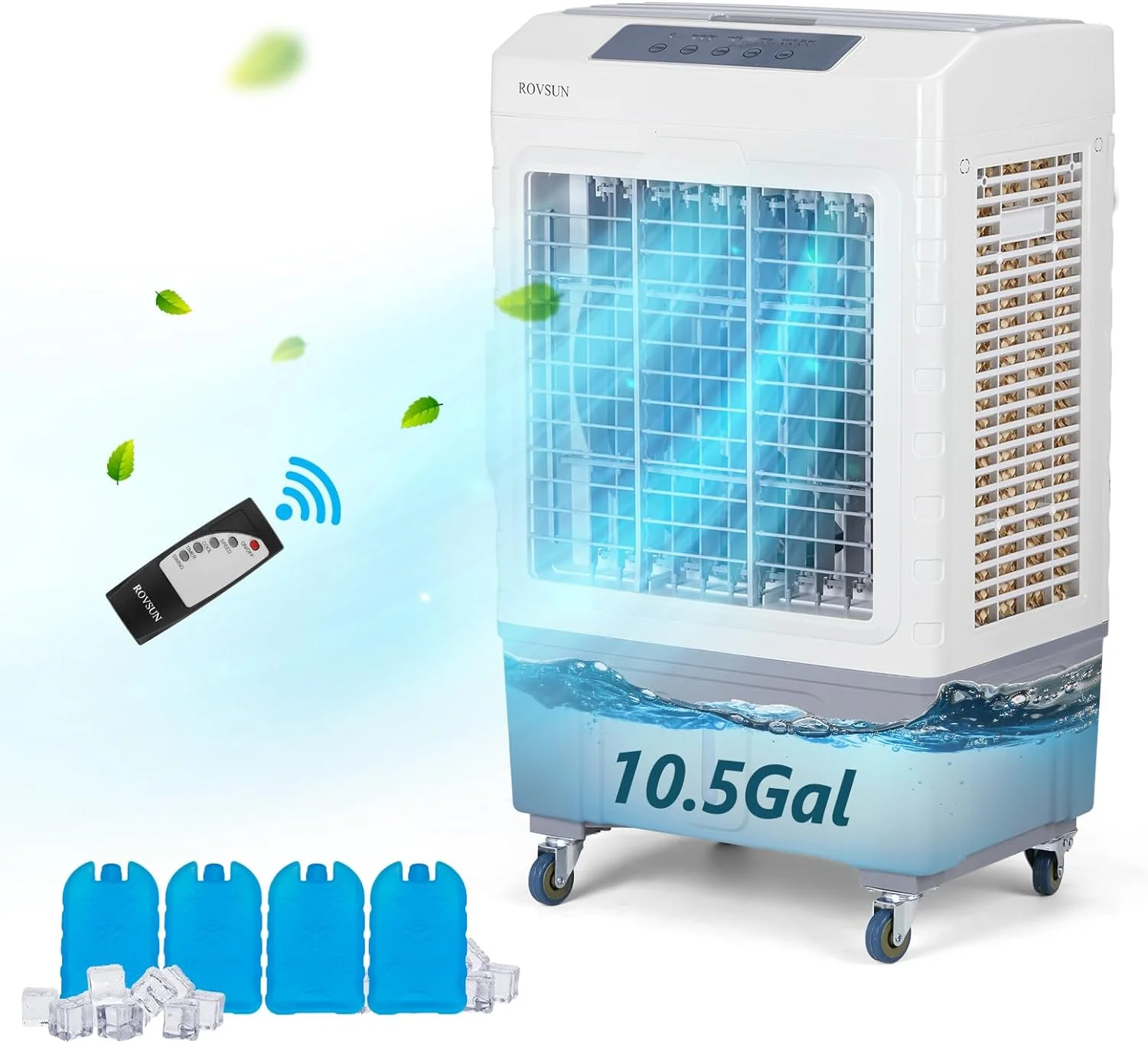 ROVSUN Portable Air Cooler, 2600CFM Evaporative Swamp Cooler with 10.5Gal/40L Water Tank, Cooling Fan with Oscillating, 3 Speeds, 7.5H Timer, 4 Ice Box