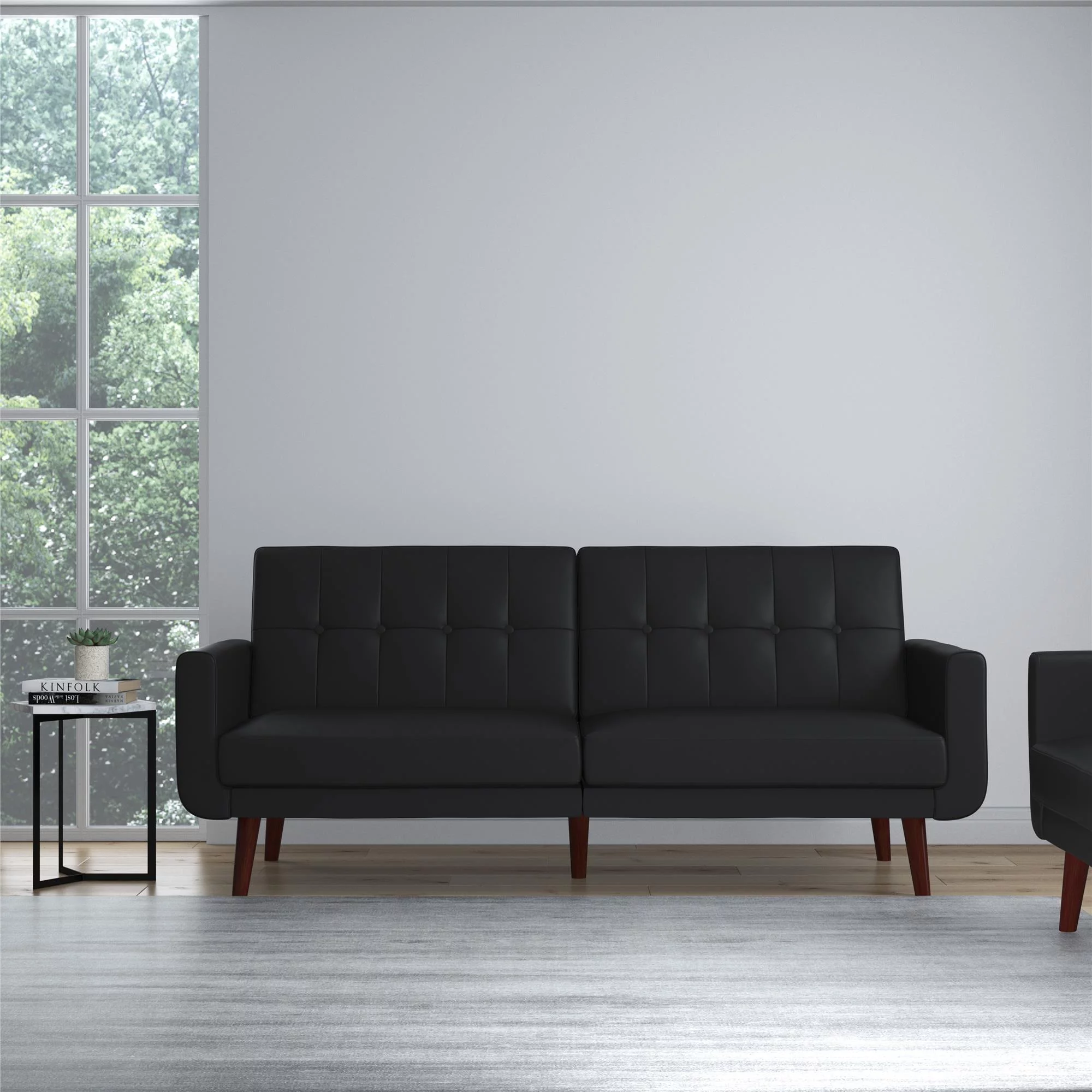 Better Homes & Gardens Nola Modern Futon, Black Faux Leather