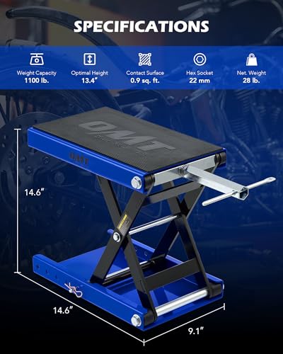 Orion Motor Tech Motorcycle Lift, 1100lb Motorcycle Scissor Lift Jack with Wide Deck T Handle 3/8