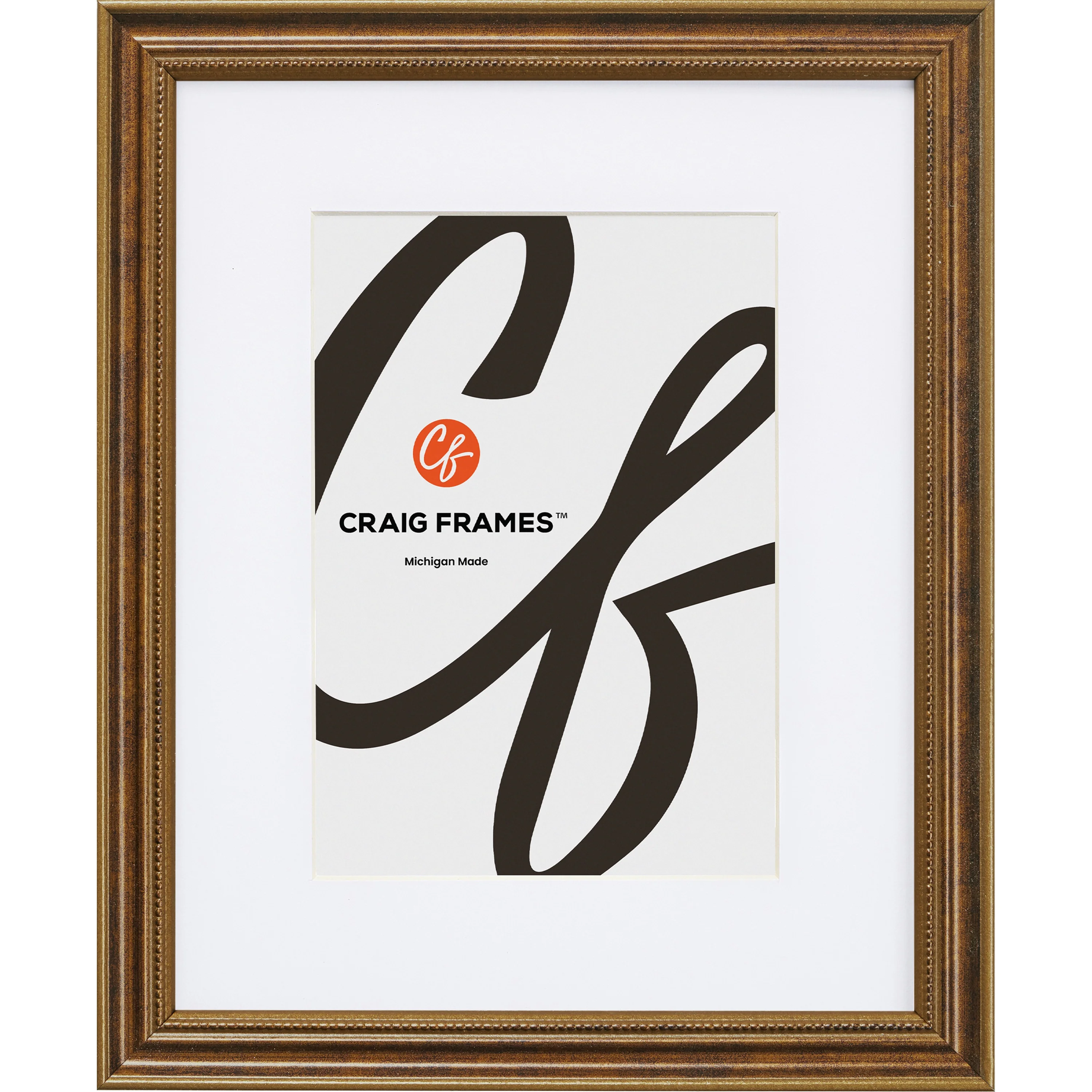 Craig Frames Stratton, 11x14 inch Picture Frame Matted for a 8x10 Photo, Aged Bronze
