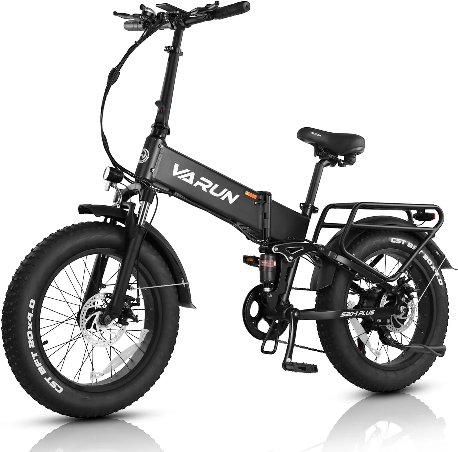 VARUN Folding Electric Bike for Adults - Peak 750W Fat Tire Electric Bike with 48V 13Ah Anti-Theft Battery - Full Suspension Ebike for All Terrains Up to 25+MPH, 60+ Miles