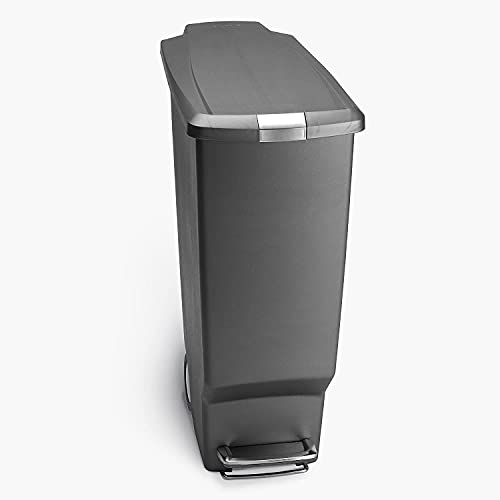 simplehuman 40 Liter / 10.6 Gallon Slim Kitchen Step Trash Can With Secure Slide Lock, Grey Plastic