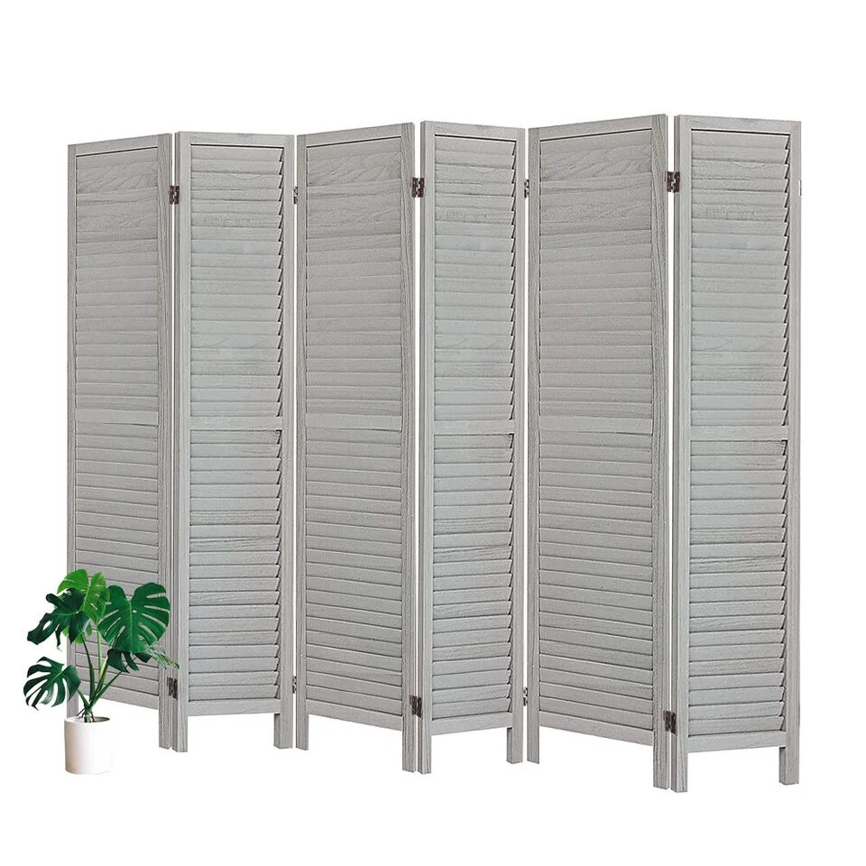 6 Panel Wood Room Divider,Freestanding Louvered Divider Screen for Office Home Bedroom,Portable Foldable Room Divider Privacy Screen 5.6Ft Tall Gray