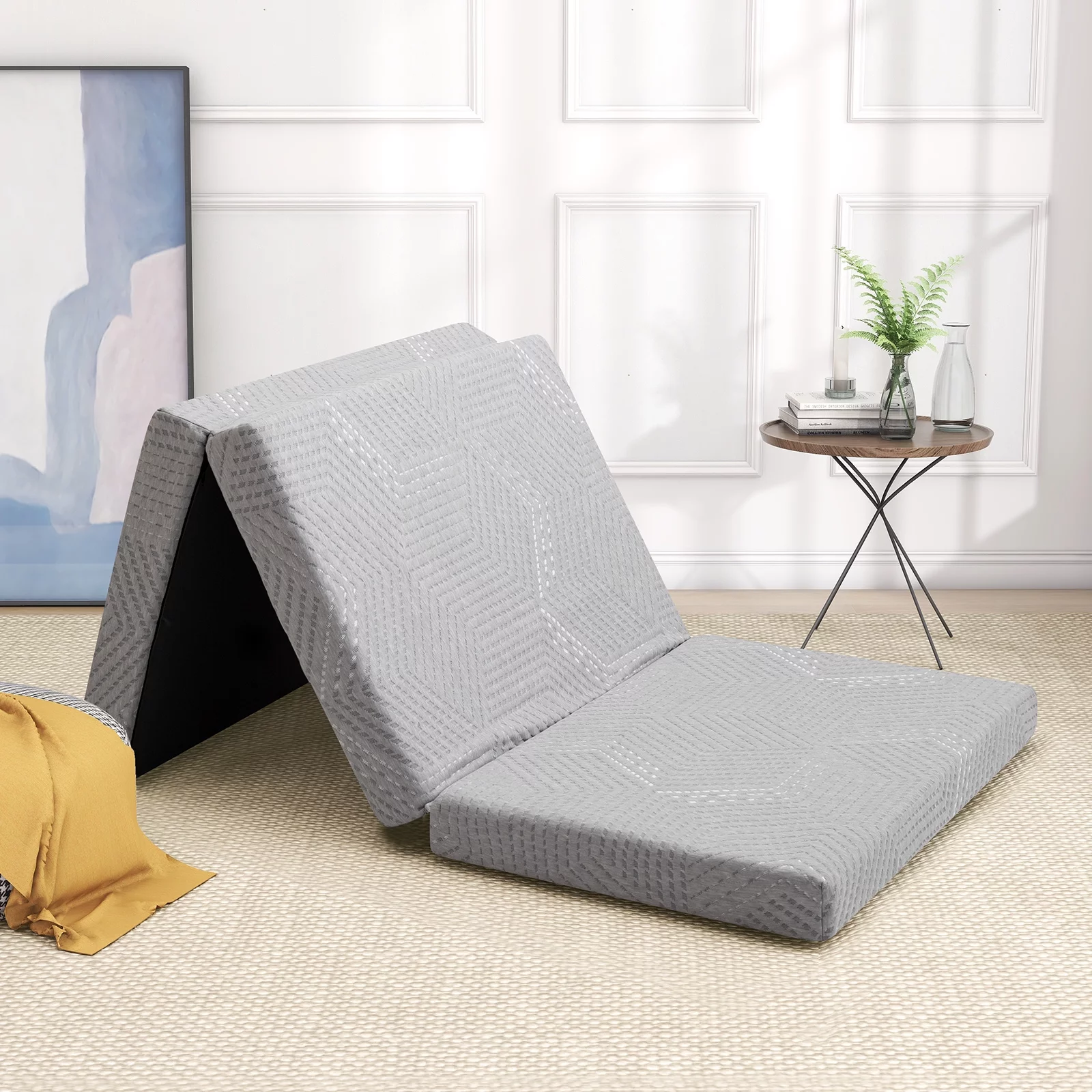 4 inch Tri Fold Mattress, Single Memory Foam Mattress with Washable Cover Non-Slip Bottom, Trifold Gel Mattress Topper for Floor RV,Camping, Guest, Toddler,CertiPUR-US Certified,Gray