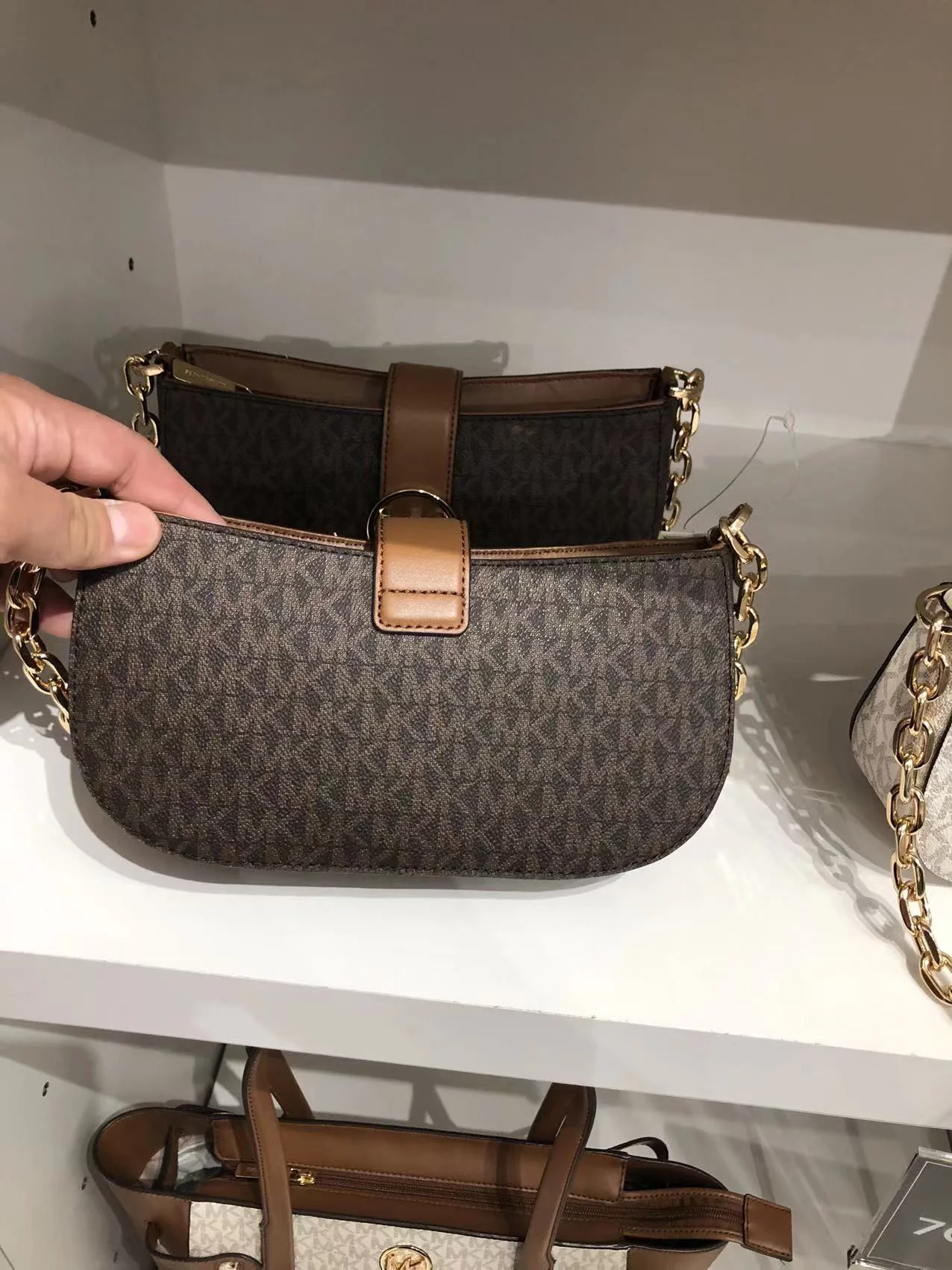 Michael Kors Womens Carmen XS Leather Pouchette Shoulder Bag 35F2GNMC1B-847 (Brown)