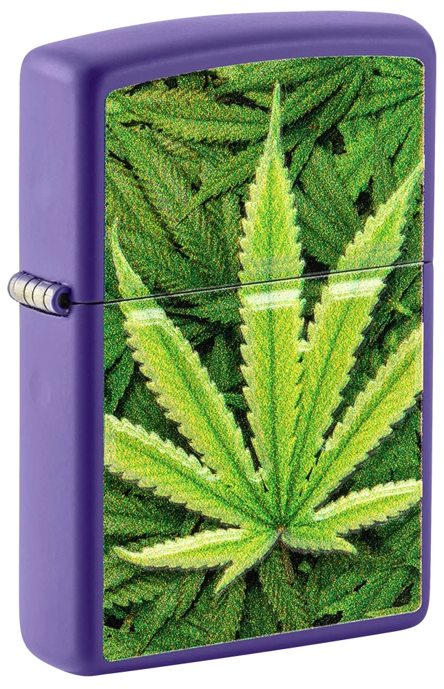 Zippo Cannabis Design Texture Print Leaf Purple Matte Pocket Lighter