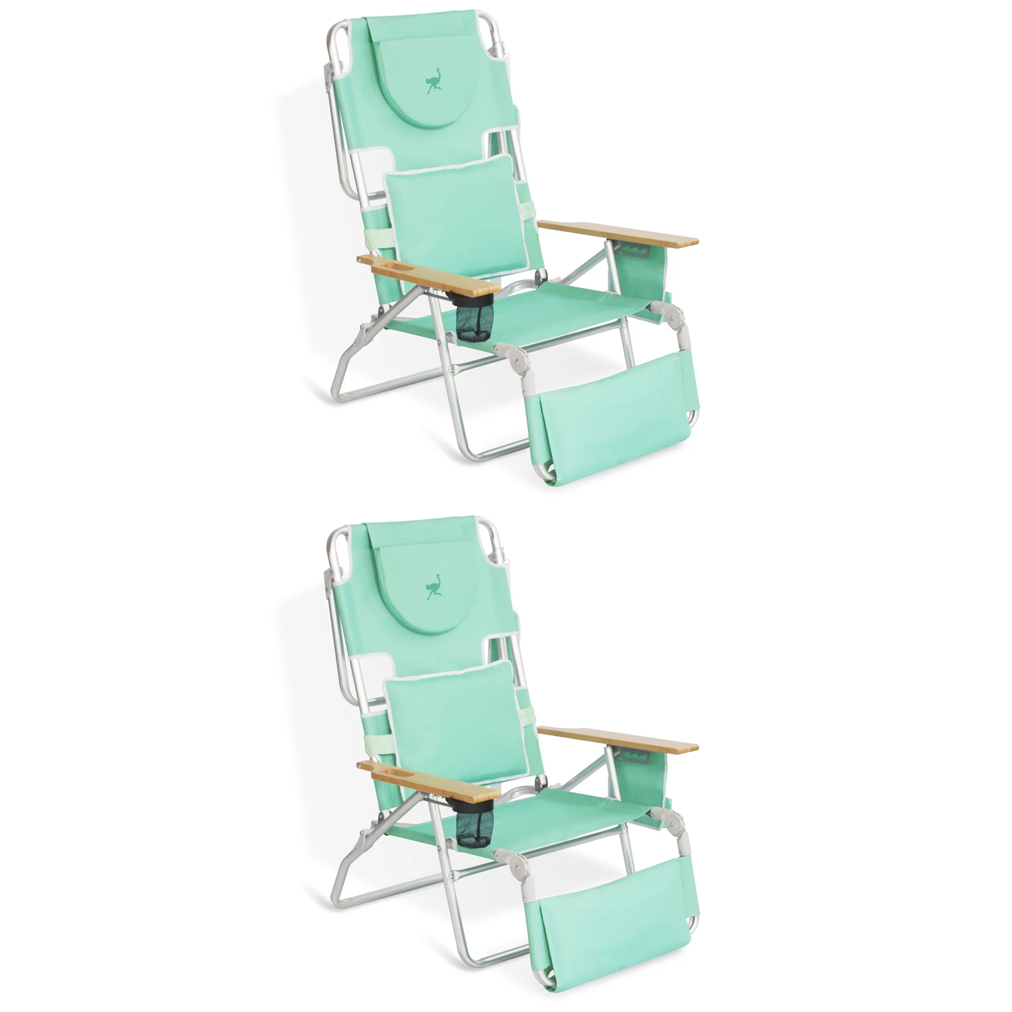 Ostrich Deluxe Padded 3-N-1 Outdoor Folding Beach Chair, Teal (2 Pack)