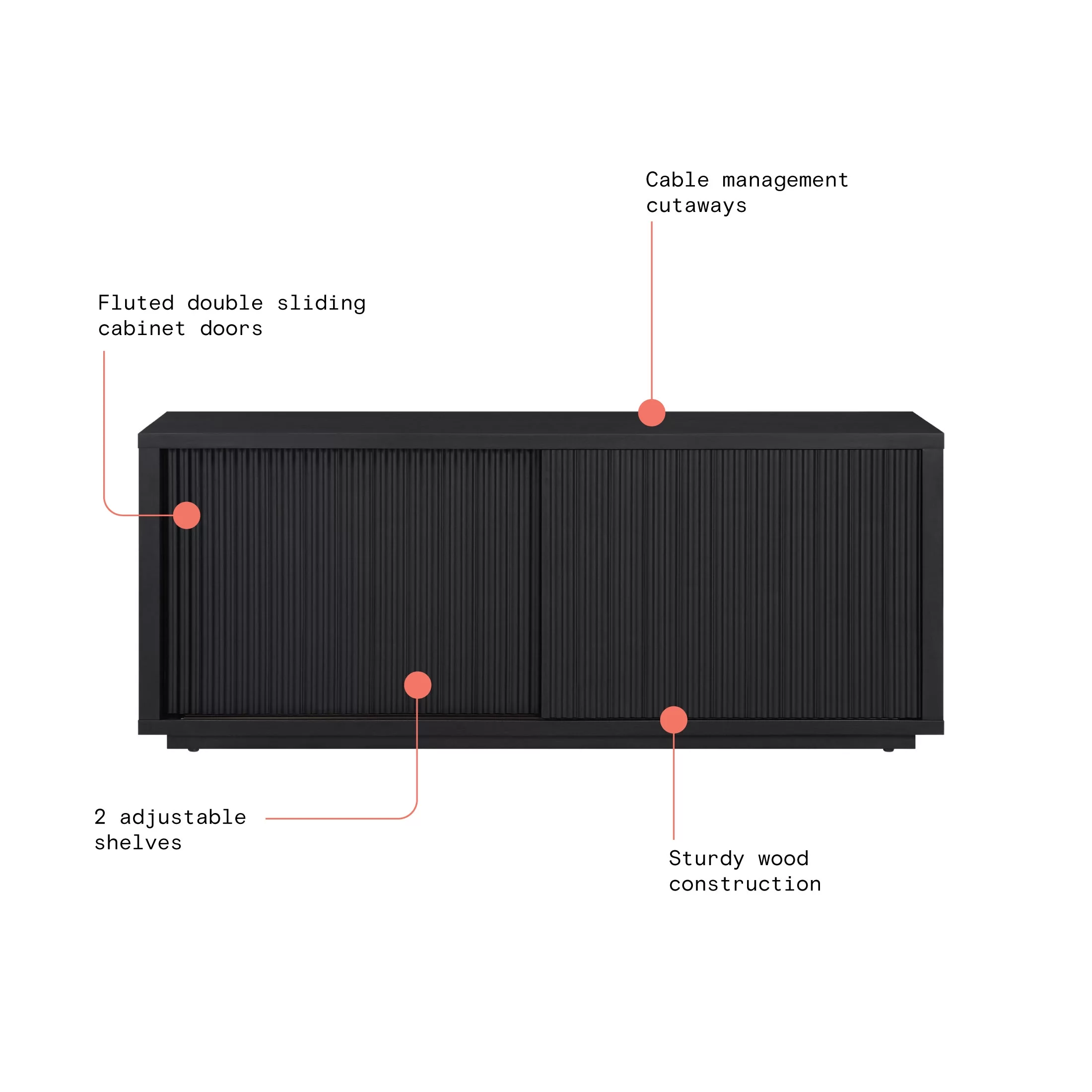 Beautiful Fluted TV Stand for TV’s up to 70” by Drew Barrymore, Rich Black Finish