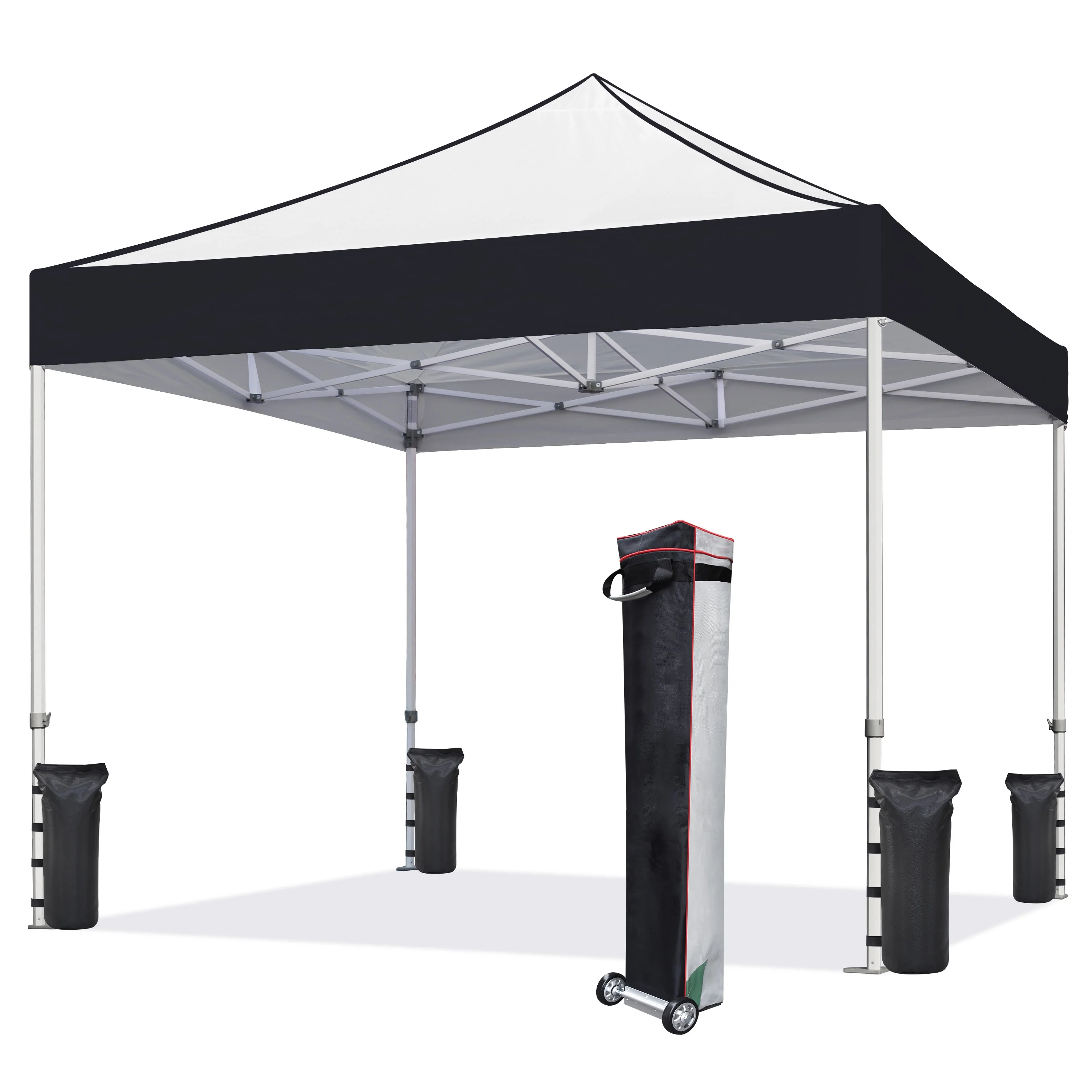 Eurmax 10x10 Ez Pop Up Canopy Tent Commercial Instant Canopies with Heavy Duty Roller Bag,Bonus 4 Weight Sandbags(Edge Black)