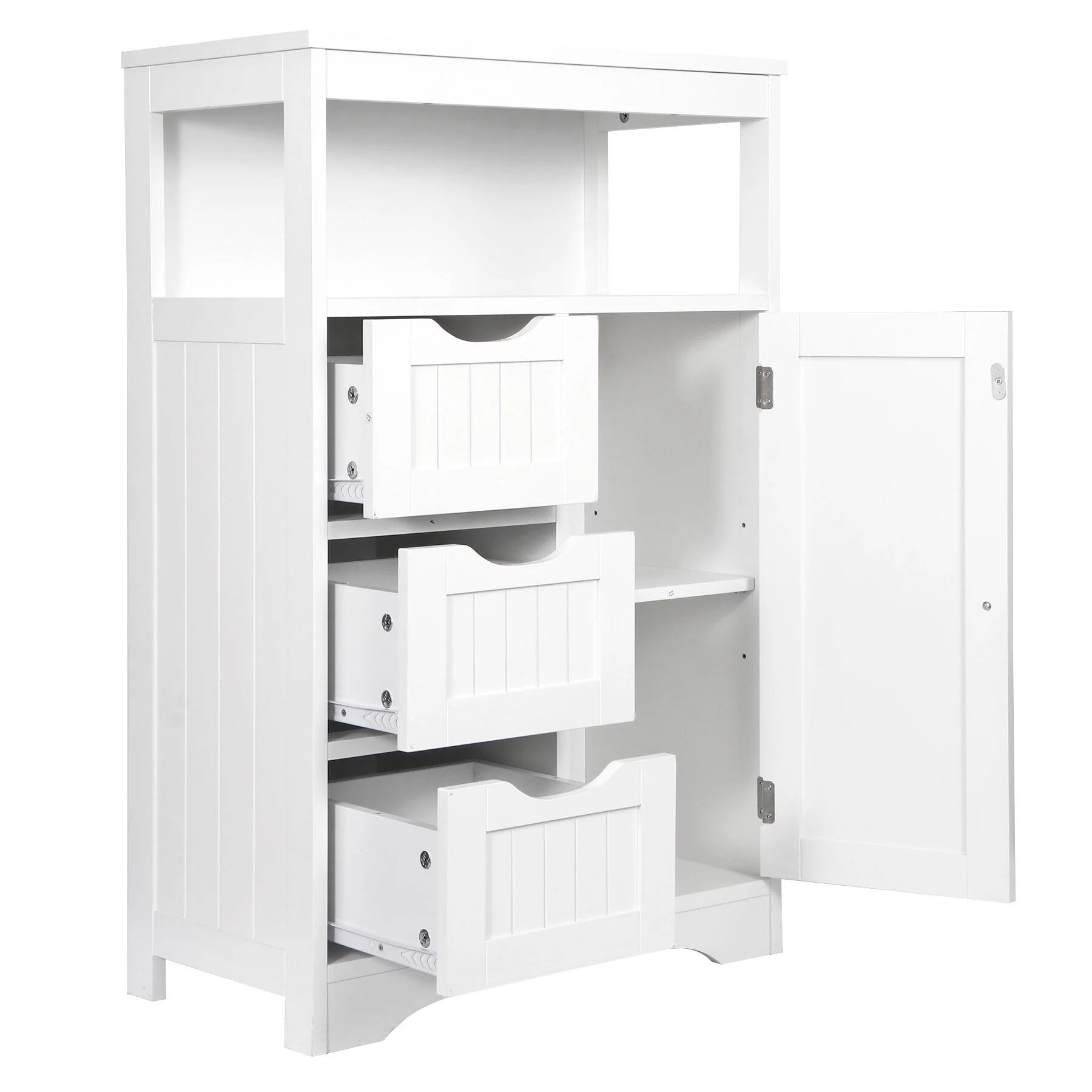 SuperDeal Bathroom Floor Cabinet Freestanding MDF Storage Organizer W/1 Door & 3 Drawers White