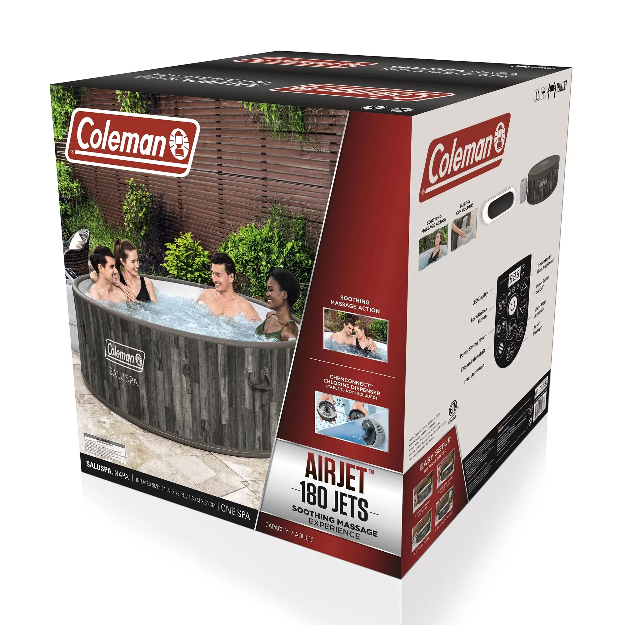 Coleman SaluSpa Napa AirJet Inflatable Hot Tub with 180 Soothing Jets, Gray