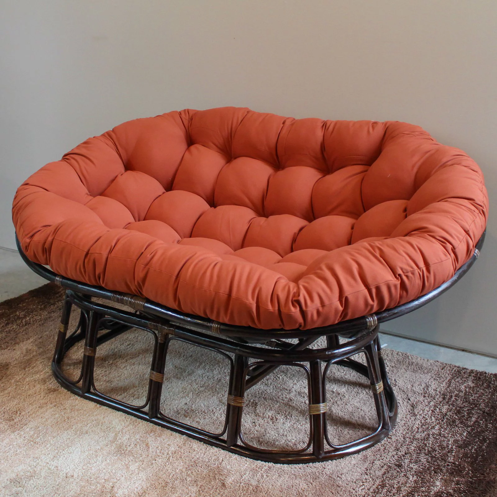 International Caravan Rattan Double Papasan  Chair with Twill Cushion