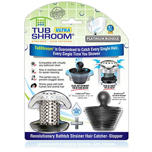 TubShroom Ultra Revolutionary Bath Tub Drain Protector Hair Catcher/Strainer/Snare Stainless Steel, 1-Pack, Silver