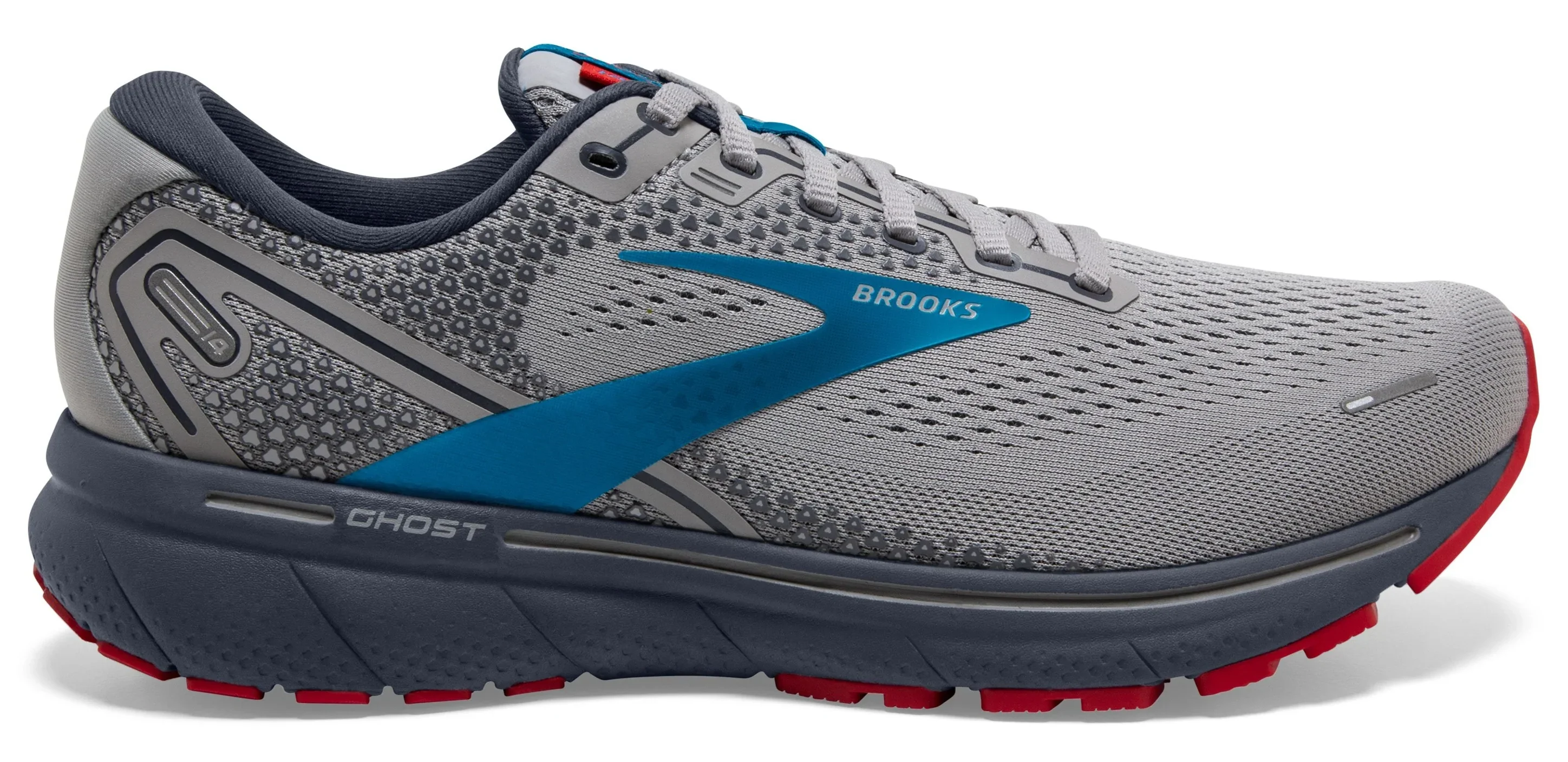 Brooks Ghost 14 Mens Road-Running Shoes - Grey/Blue/Red - 11.5