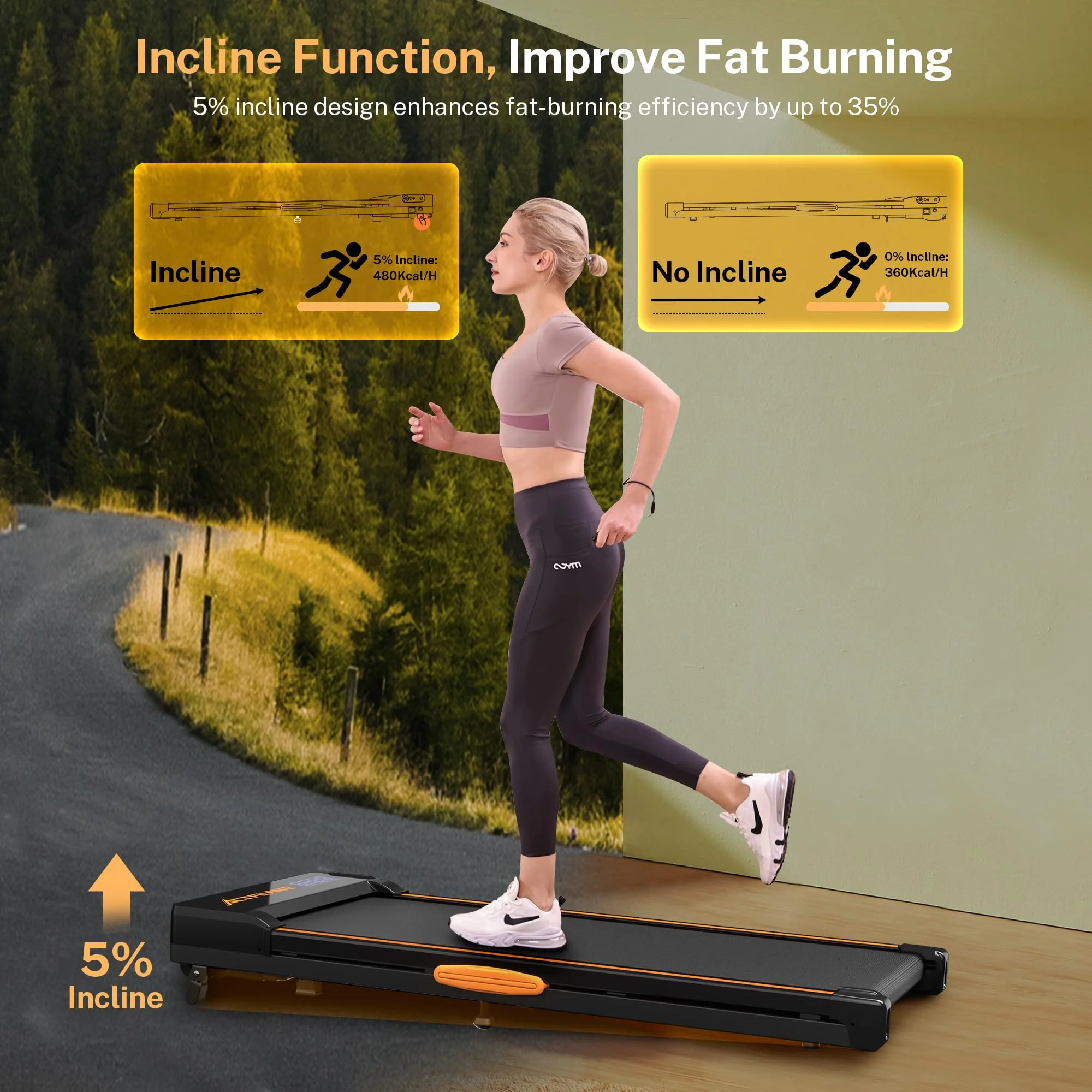 CoolHut Under Desk Treadmill with Incline, 4 in 1 Walking Pad Portable Treadmill for Walking, Running, and Home Office Use, 2.5HP Low-Noise Motor, LED Display, and Remote Control, Black