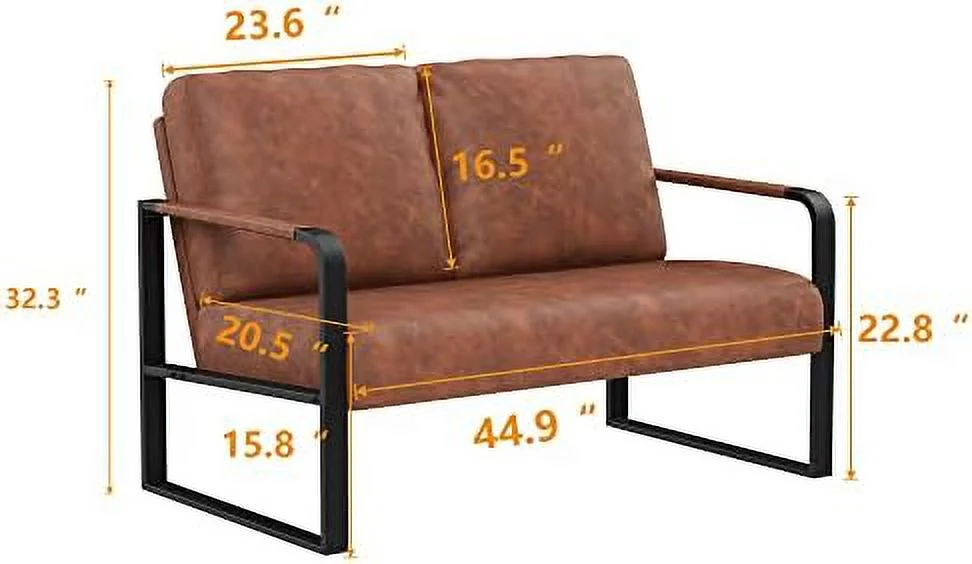 xrboomlife Love Seat Mini Couch Small Settee Loveseat Bench for Living Room  Faux Leather Loveseat Sofa Small Sofa Couches for Small Spaces with Padded Cushion  Mid Century Modern Dark Br