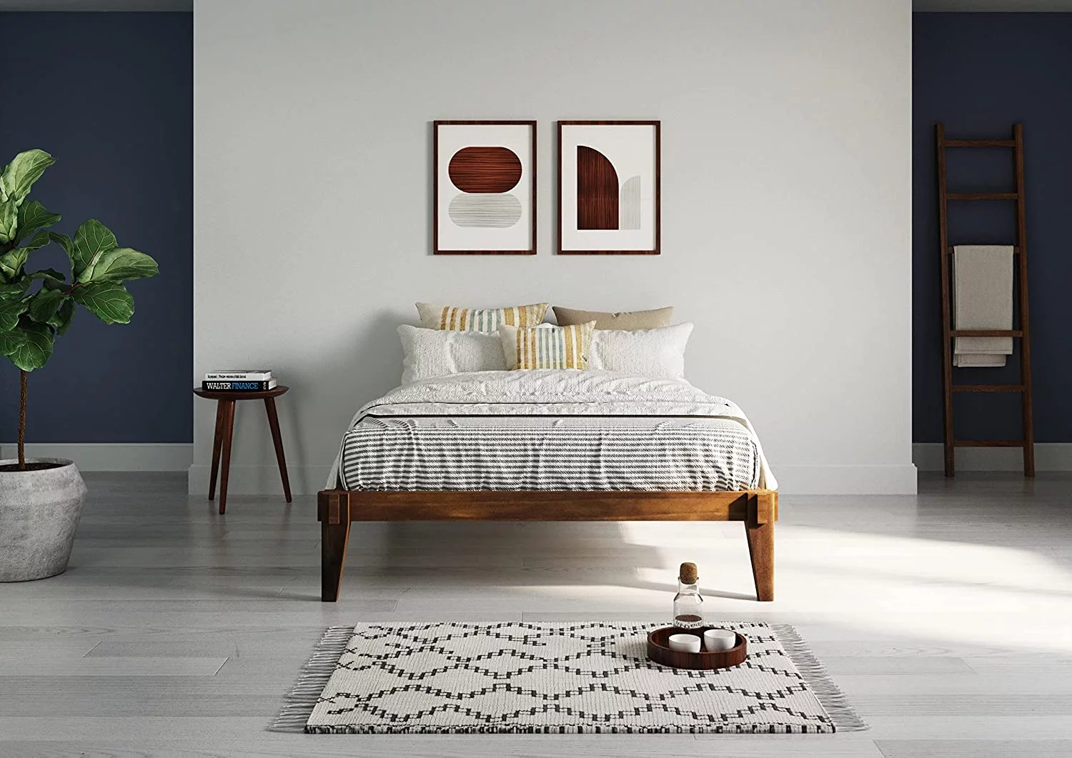 Bme Full Size | Chalipa 60x80x14in Signature Bed Frame Without Headboard, Multiple Style, Solid Wood, Walnut