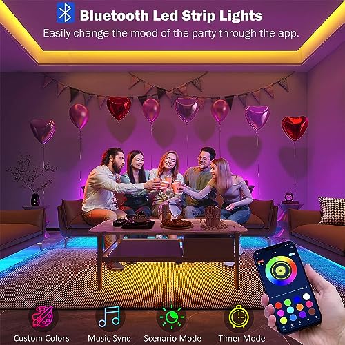 Led Lights for Bedroom 100 ft (2 Rolls of 50ft) Music Sync Color Changing RGB Led Strip Lights with Remote App Control Bluetooth Led Strip, Led Lights for Room Home Kitchen Party Decor