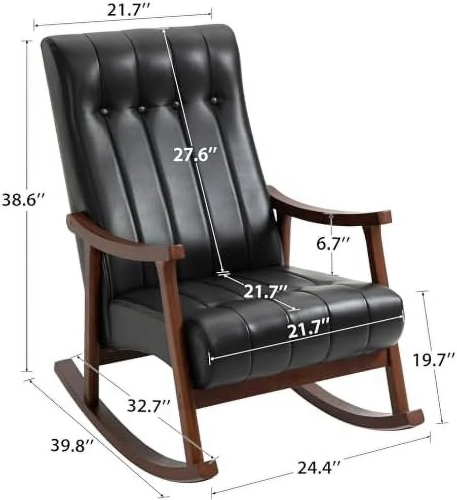 NLIBOOMLife Upholstered Rocking Chair with Fabric Padded Seat Comfortable Rocker Solid Wood for Living Room Modern High Back Armchair Adult Single Sofa Old Man Chair (Grey)