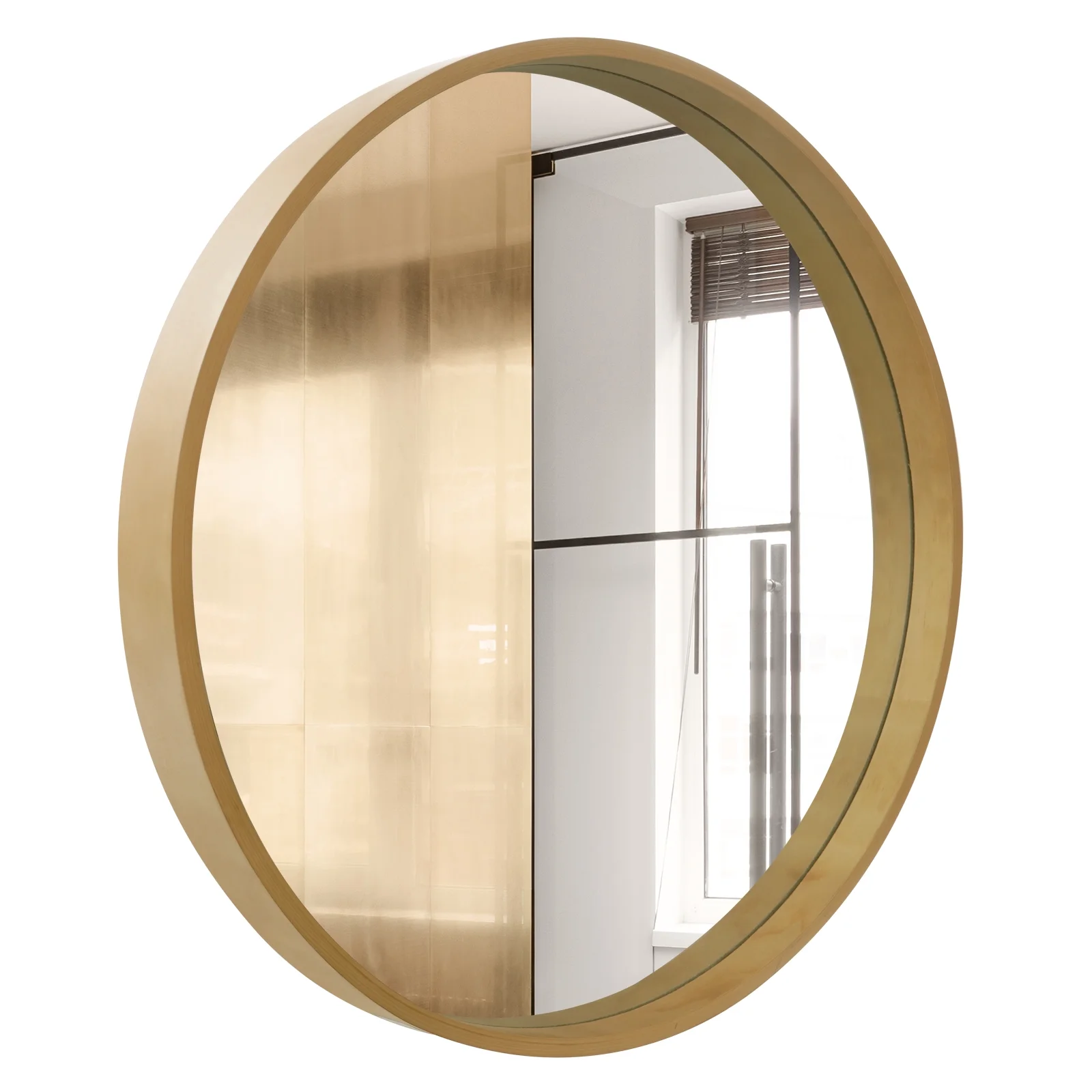 Magnifique Round Mirror for Bathroom with Wood Frame, Wall Mounted Circle Mirror 24