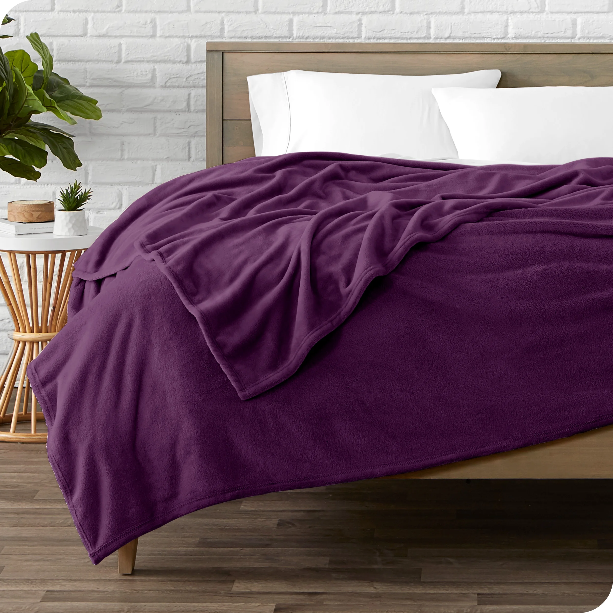 Bare Home Microplush Fleece Blanket - 300 GSM - Fuzzy Microfleece - Soft & Plush - Full/Queen, Plum
