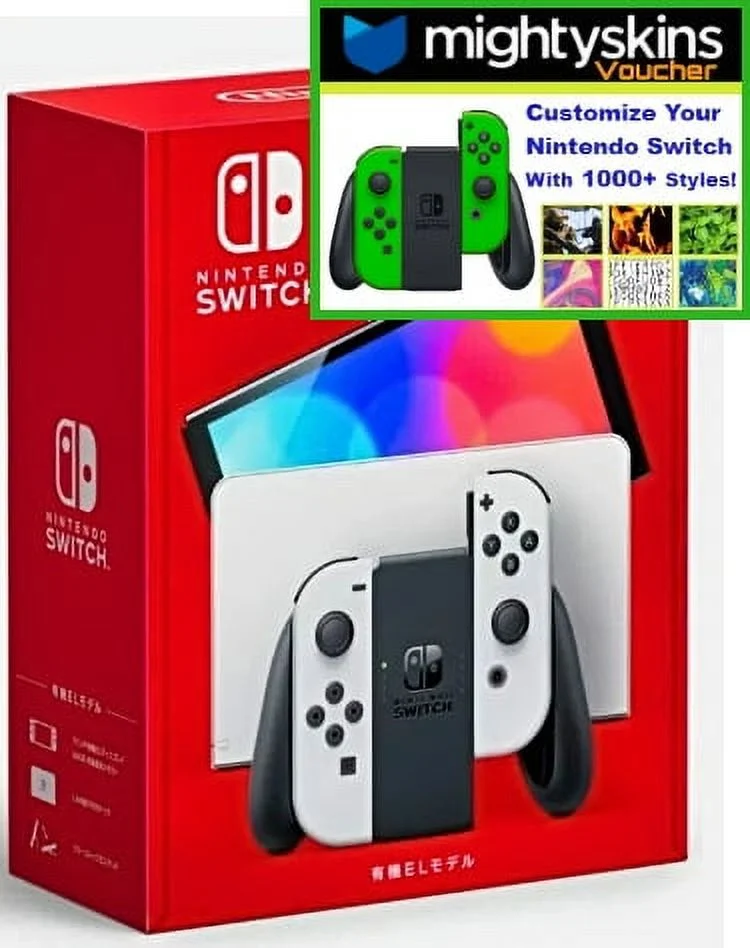 Nintendo Switch OLED White Joy-Con with Mightyskins Custom Console & Controller Skin Voucher Limited Bundle (JP Edition)