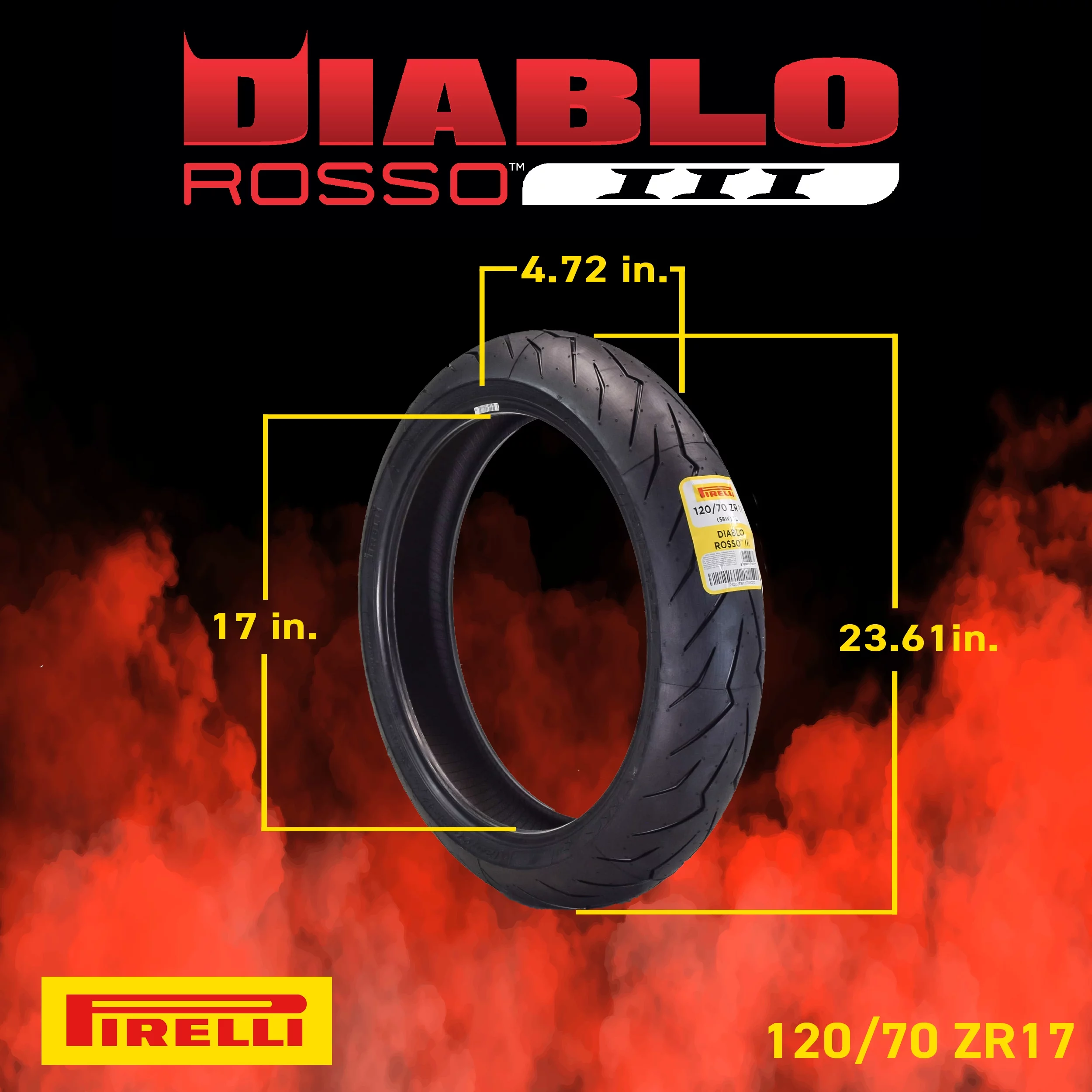 Pirelli Diablo Rosso III 120/70ZR17 200/55ZR17 Front & Rear Motorcycle Tire Set 120/70-17 200/55-17
