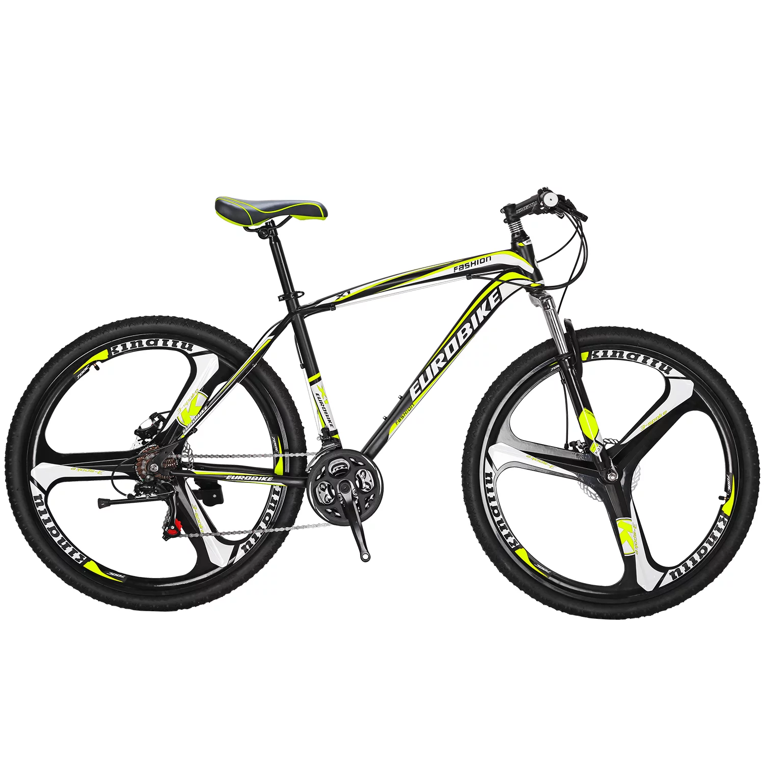 Eurobike X1 Mountain Bike 21 Speed 27.5 Inch Wheels Dual Disc Brakes bikes for Mens Bicycle 3-Spoke Wheels Yellow