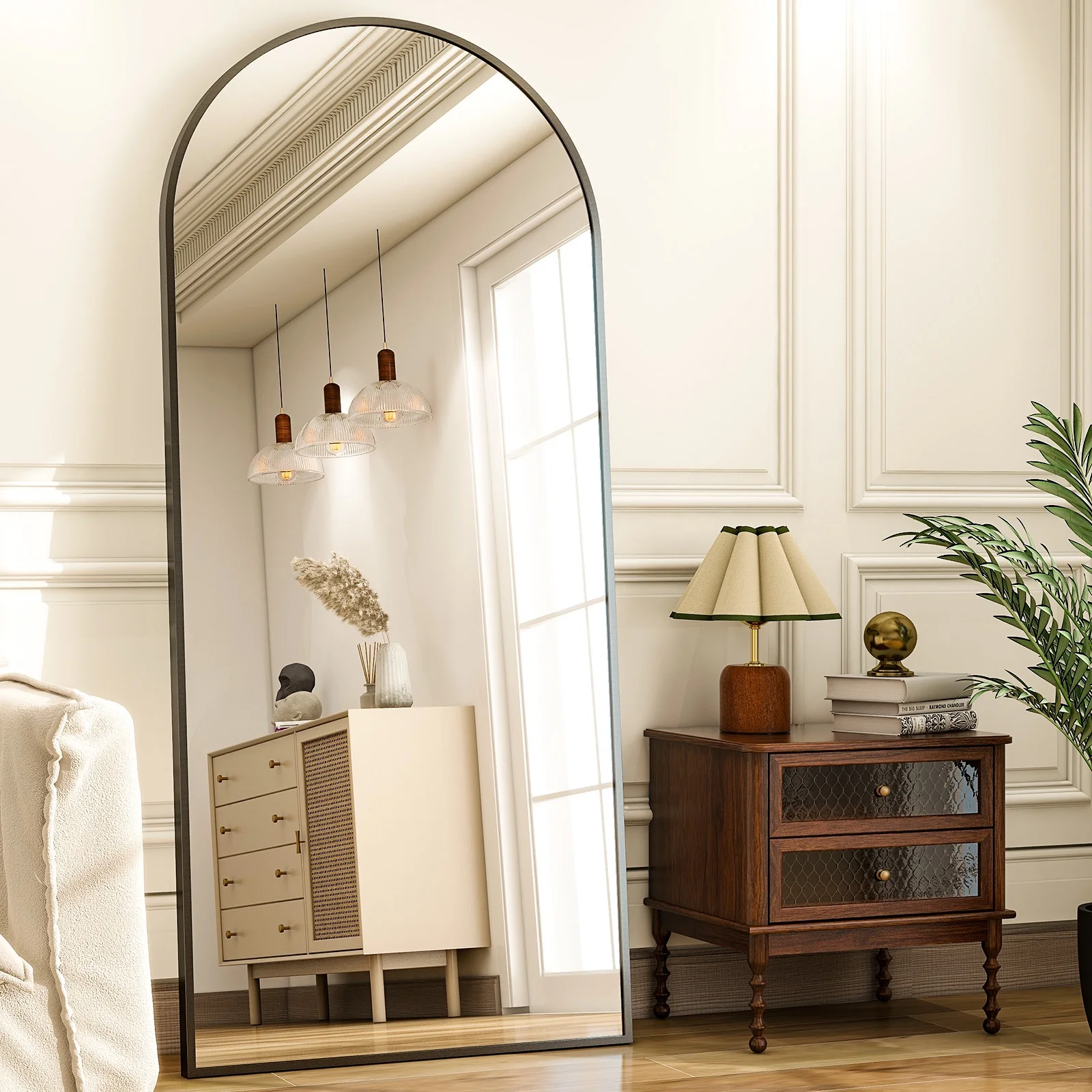 Anyrose 31x71 Full Length Mirror Arched with Stand Aluminum Alloy Framed Floor Mirror,Black