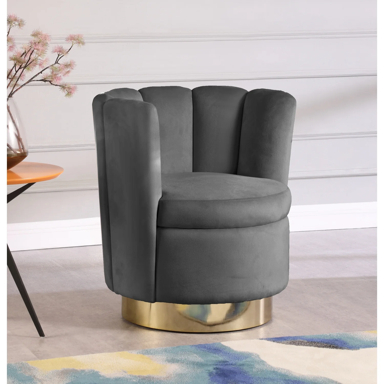 Homestock Seaside Serenity Velvet Upholstered Accent Chair with Durable Gold Steel Swivel Base, 30-inch W x 27-inch D x 31-inch H