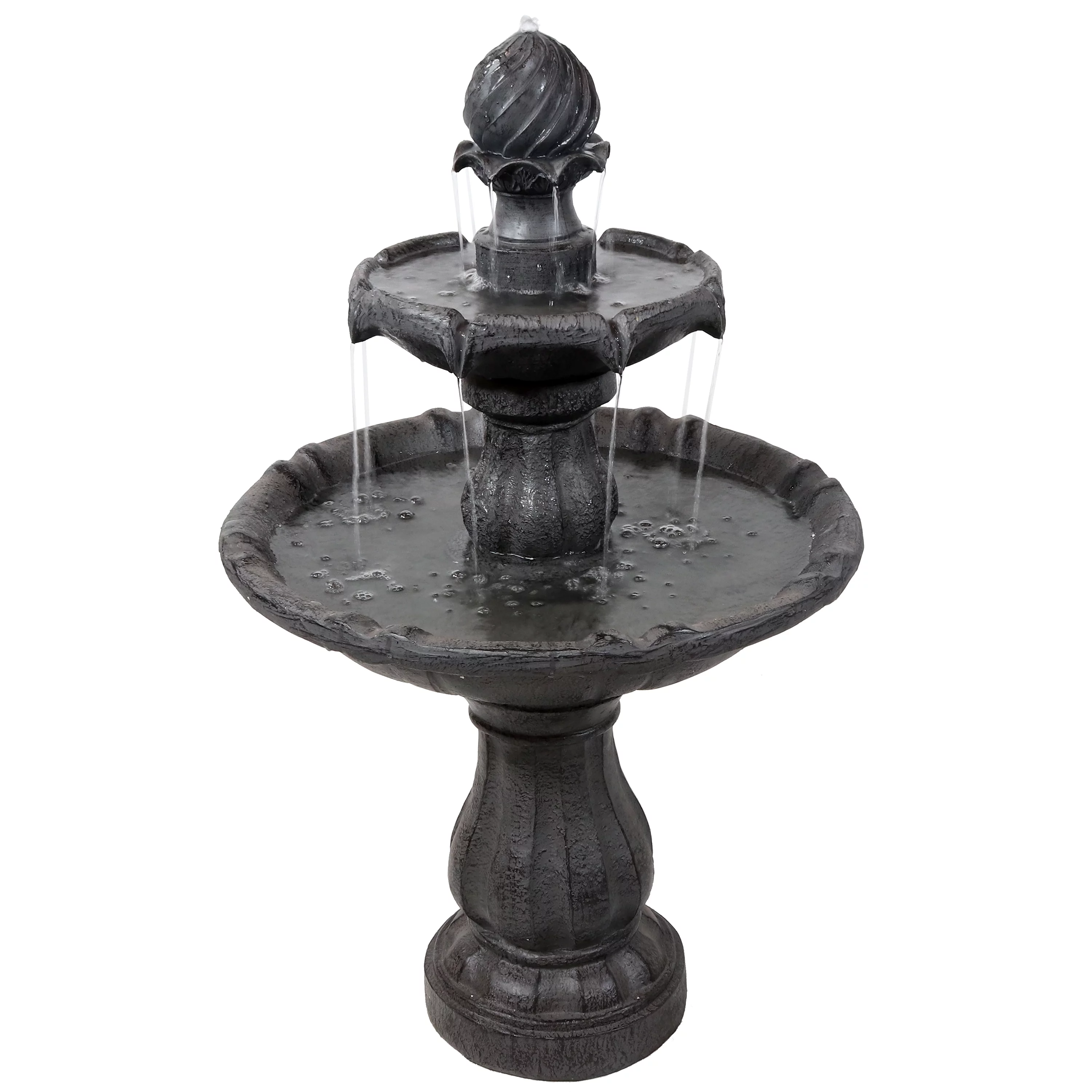 Sunnydaze 2-Tier Solar Outdoor Water Fountain with Battery Backup - Black Finish - 35