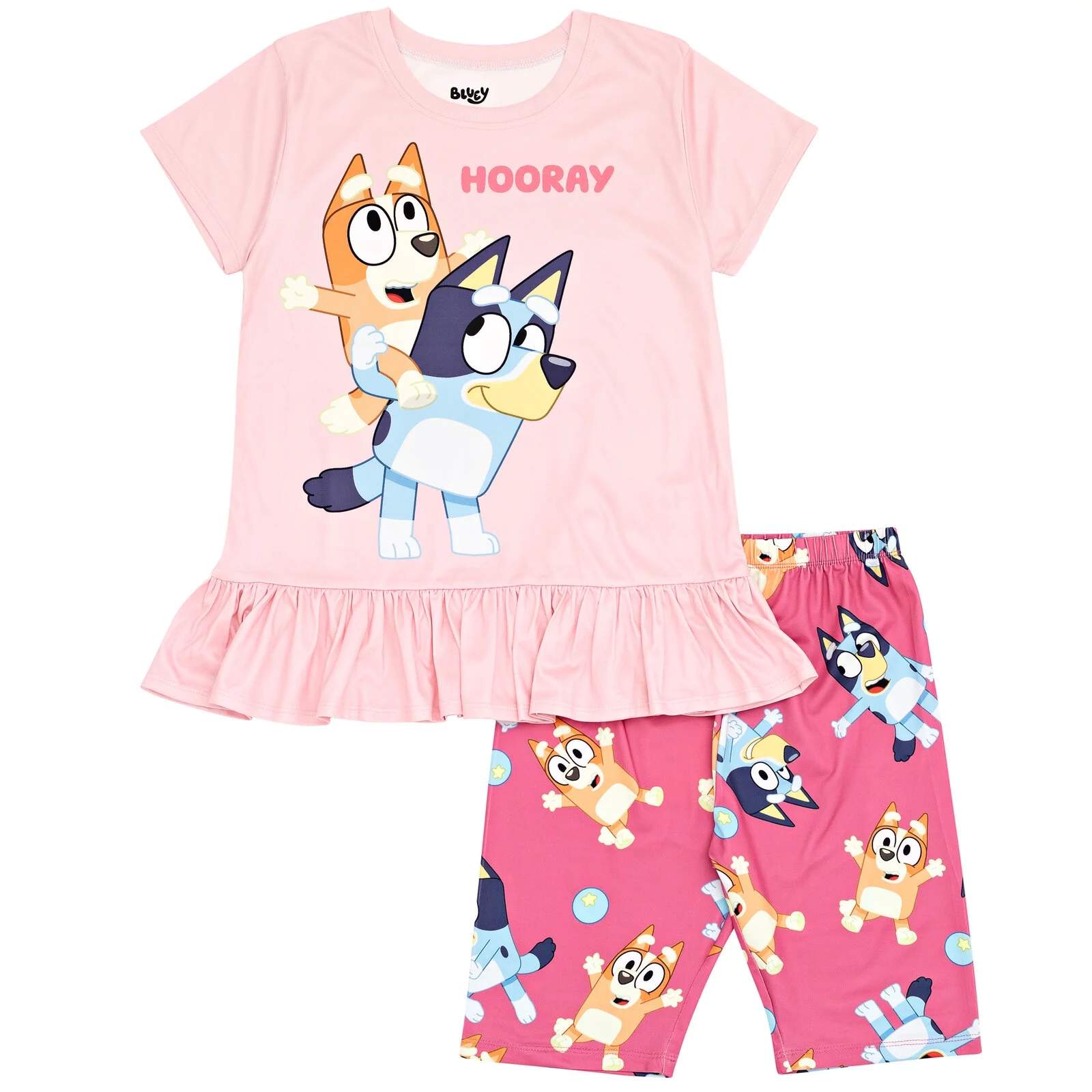 Bluey Bingo Toddler Girls Peplum T-Shirt and Bike Shorts Outfit Set Pink 2T