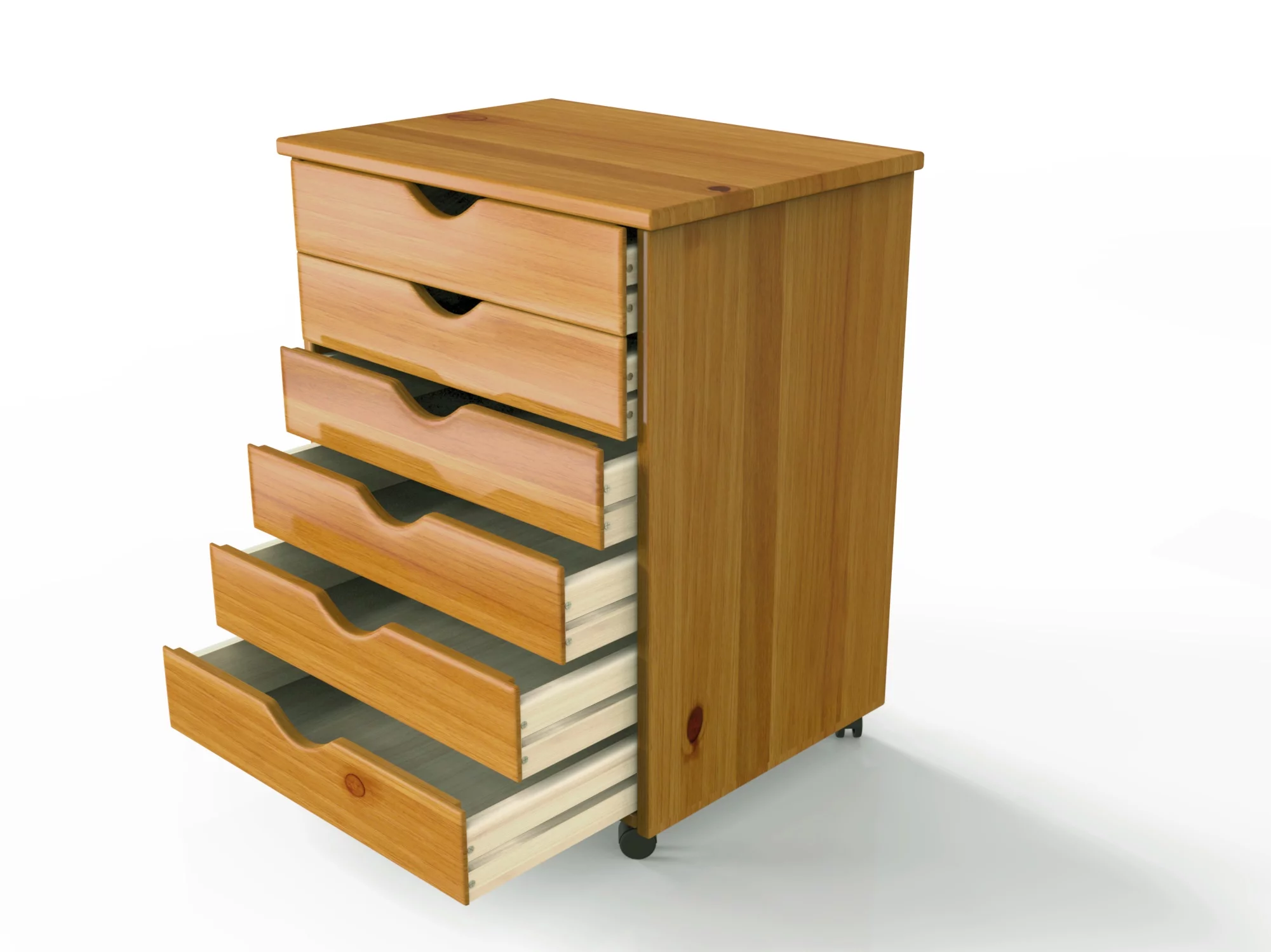 Adeptus Original Roll Cart, Solid Wood, 6 Drawer Extra Wide Roll Cart, Med Pine