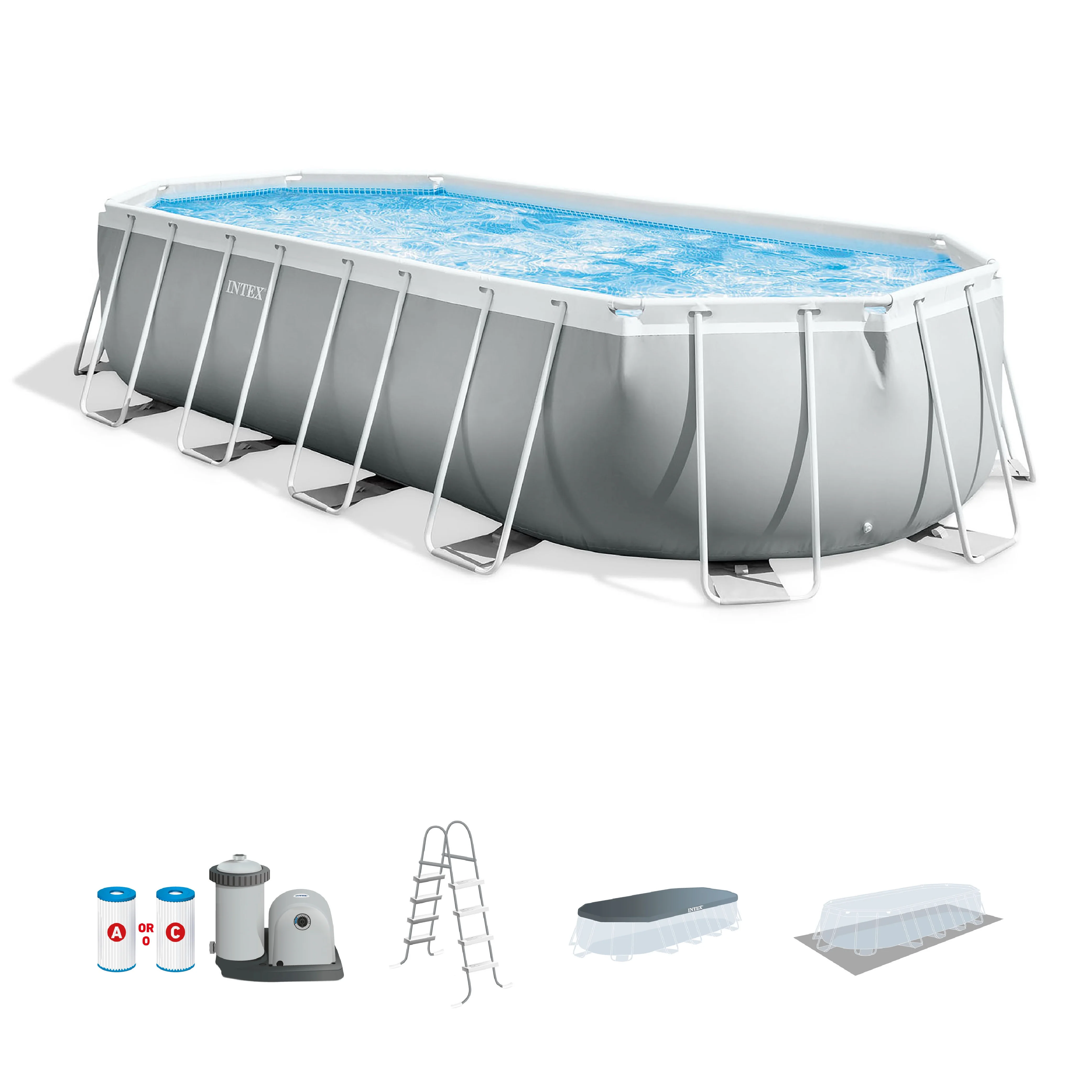 Intex - 20 Foot Prism Frame Oval Pool Set